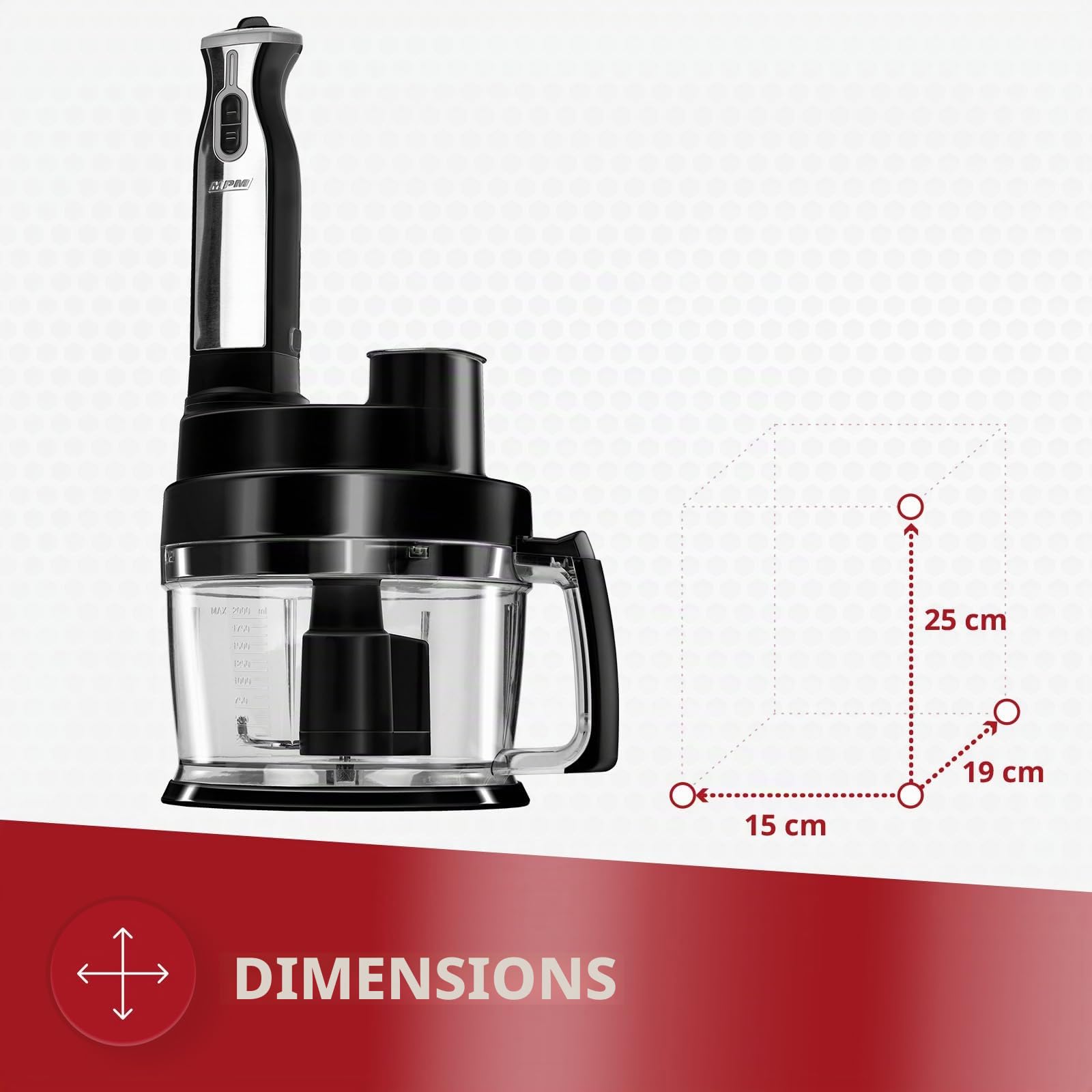 MPM MRK-17 Robot de Cuisine Multifonction, Processeur Alimentaire, Malaxeur, Mixeur, Hachoir, Râpe Tout-en-Un, Coupe-Patates, Accessoires en Acier Inoxydable Résistant au Lave-Vaisselle, 800W