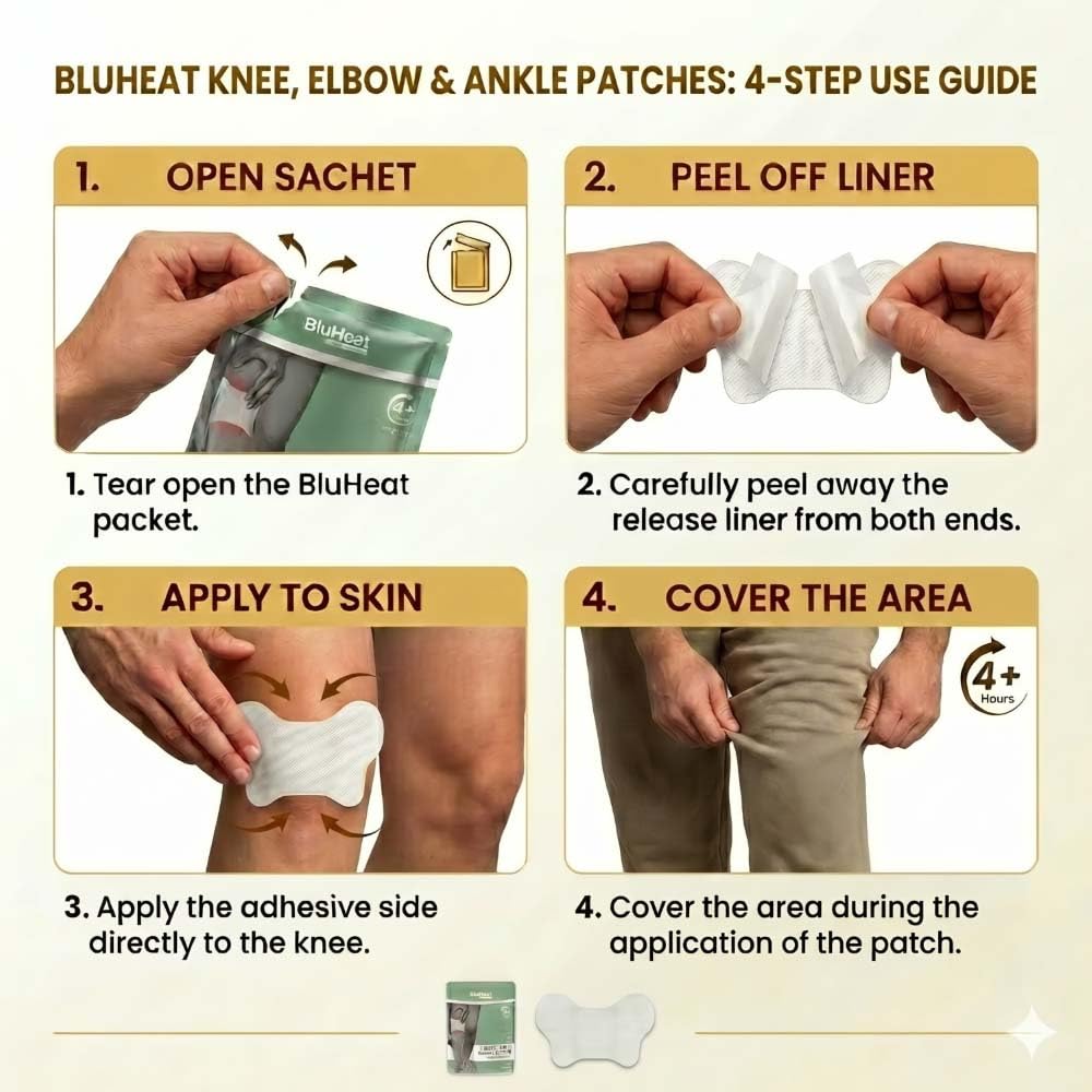 BluHeat Pain Relief Patches for Knee, Elbow & Ankle (pack of 4 pcs) 4+ hours of Heat Therapy || Safe and Natural Odour Free Air-Activated Long-Lasting Substitution for Hot Water Bags All Skin Types 2