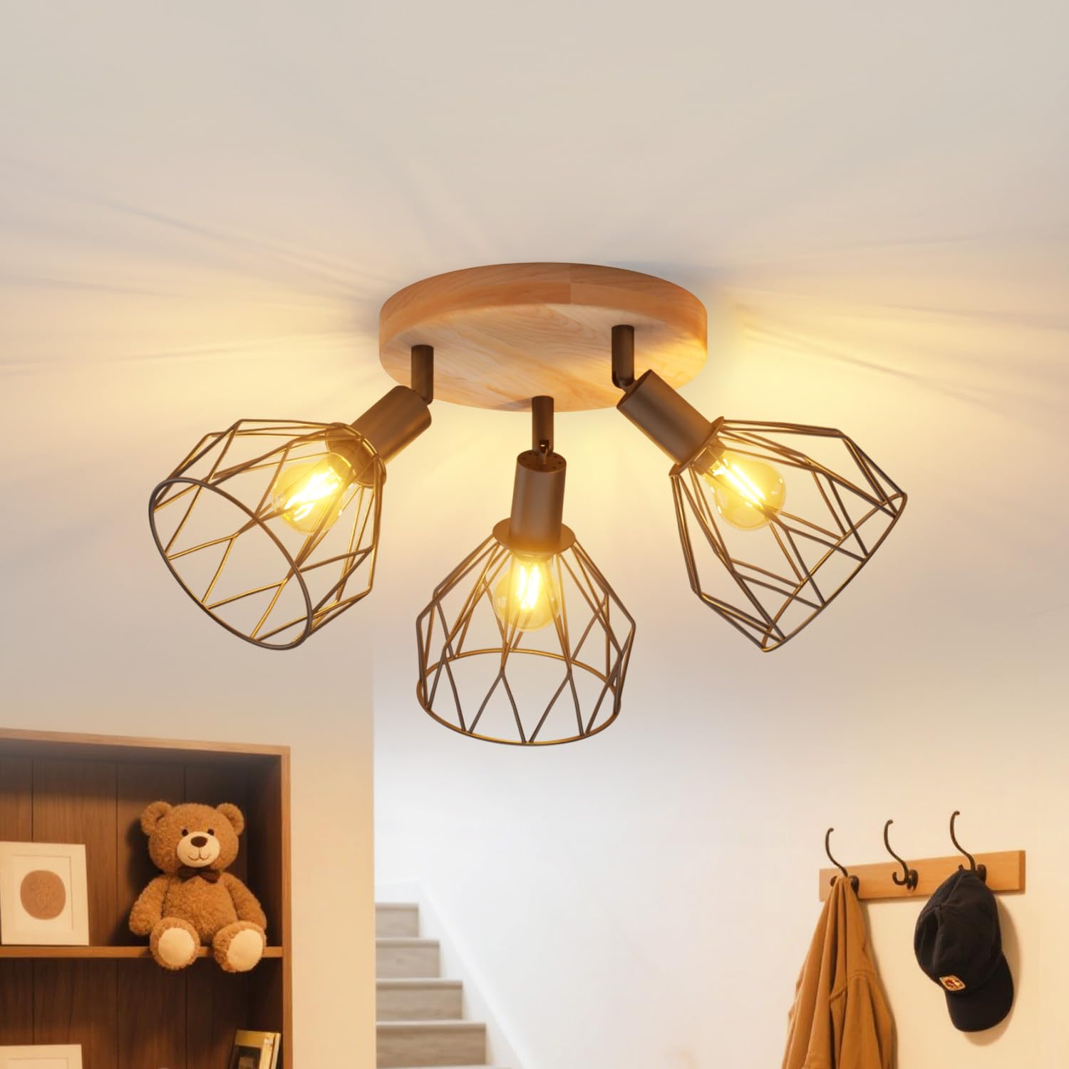 LVWIT Black Ceiling Light,Spot Light Fittings Ceilings,Wall Kitchen Lights with E14,Adjustable 3 Way Spotlights,Industrial Wall Lights,Ceiling Lights for Living Room