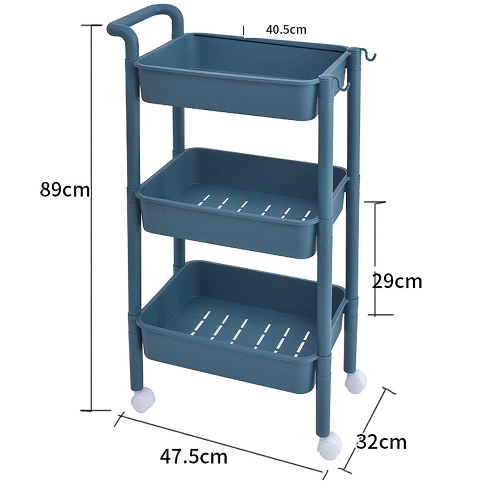 Carrelli Portaoggetti Carrello Portaoggetti Mobile con Ruote, di Servizio Multifunzione per Cucina, Ufficio, Bagno Cucina(Blue,3 Tier)