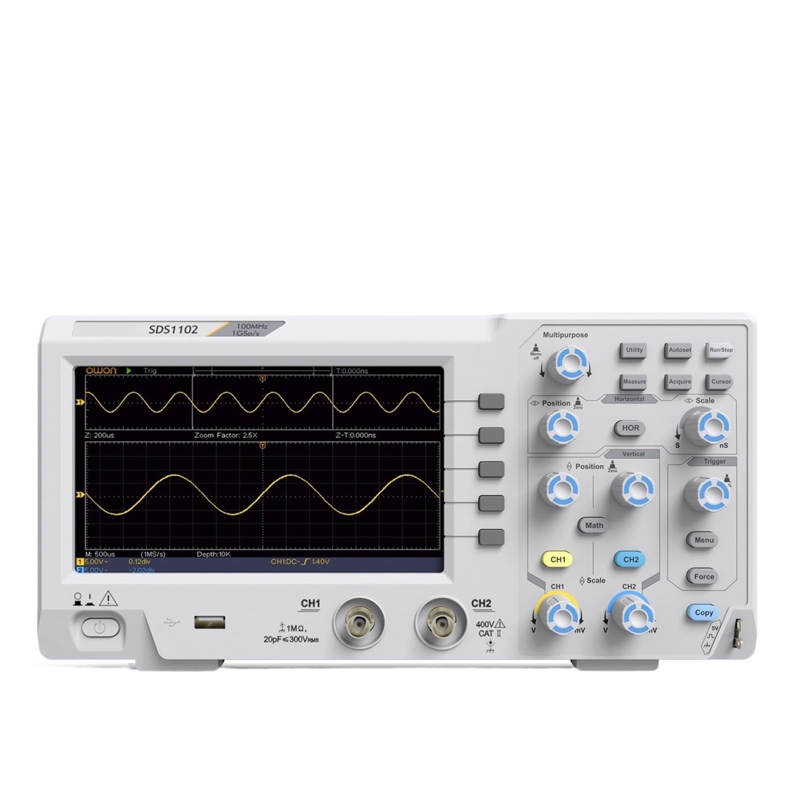 BRODEFUP SDS1102 Digital Oscilloscope 5mV/Div 2 Channel 100MhZ Bandwidth 1GS/s Sampling Rate 7-inch TFT Storage Desktop Oscilloscope(U/S)