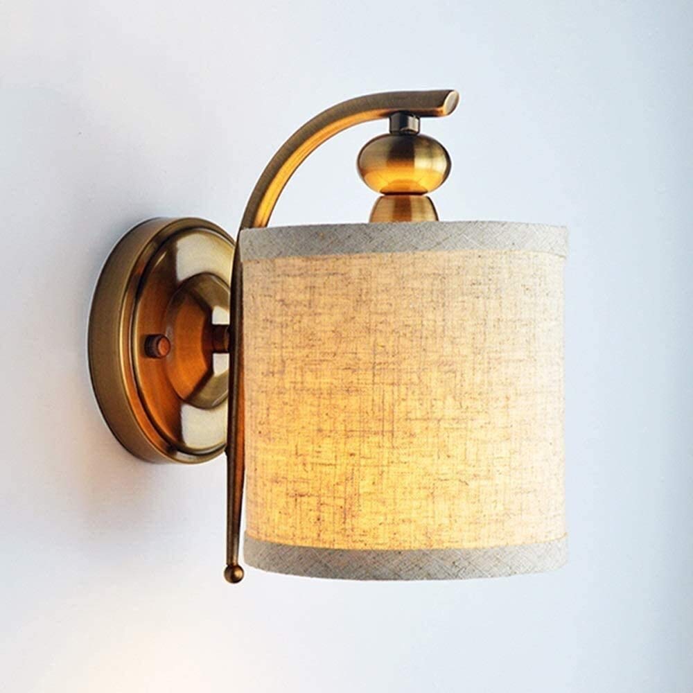 Soporte Luz de Soporte de Metal Iluminación Moderna Simplicidad Lámpara de Pared Forjada Cuerpo de Re Tela Pantalla de Lámpara Aplique E14 Luz de Lectura de Cabecera Linterna de Pared Luminaria