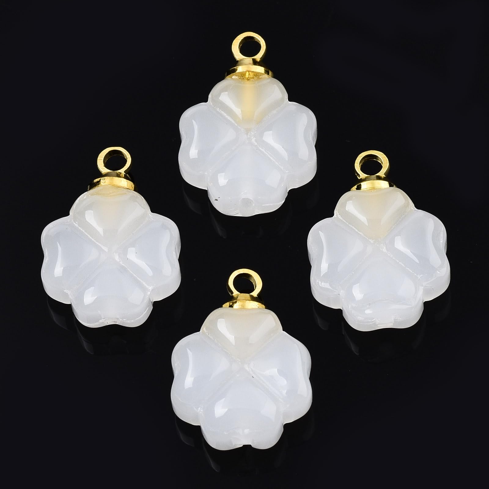 Stiesy Glass Clover Charms 20Pcs White Four Leaf Glass Pendants Imitation Jade Lucky Clover Charm Bulk for Jewelry Making Crafts DIY Bracelet Gifts - Image 2