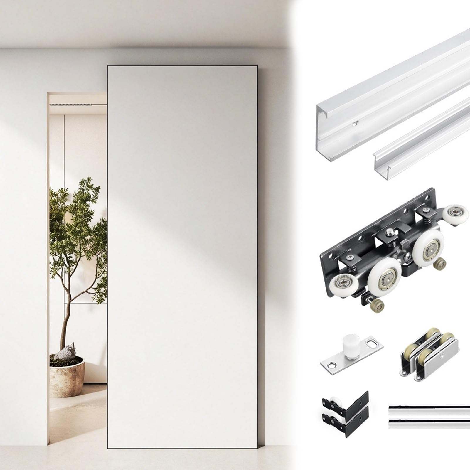 Heavy Duty Concealed Sliding Door Track, Silent Barn Door Hardware Kit with Soft-close Mechanisms, Anti-Tripping Ghost Doors Hardware(107cm(42 1/4"))