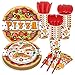 CC HOME Pizza Party Themed Party Supplies Pack Pizza Party Decorations Party Pack- Serves 16 - Includes Pizza Party Plates Cups Napkins
