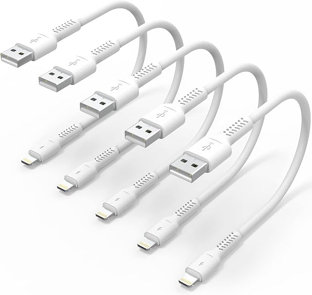 1ft iPhone Charger Cord Short, 5Pack USB to Lightning Cable Compatible with Apple iPhone 13 12 11 Pro Max Xs Xr X 8 7 6 Plus 5 SE, iPad Air/Mini, Charging Stations