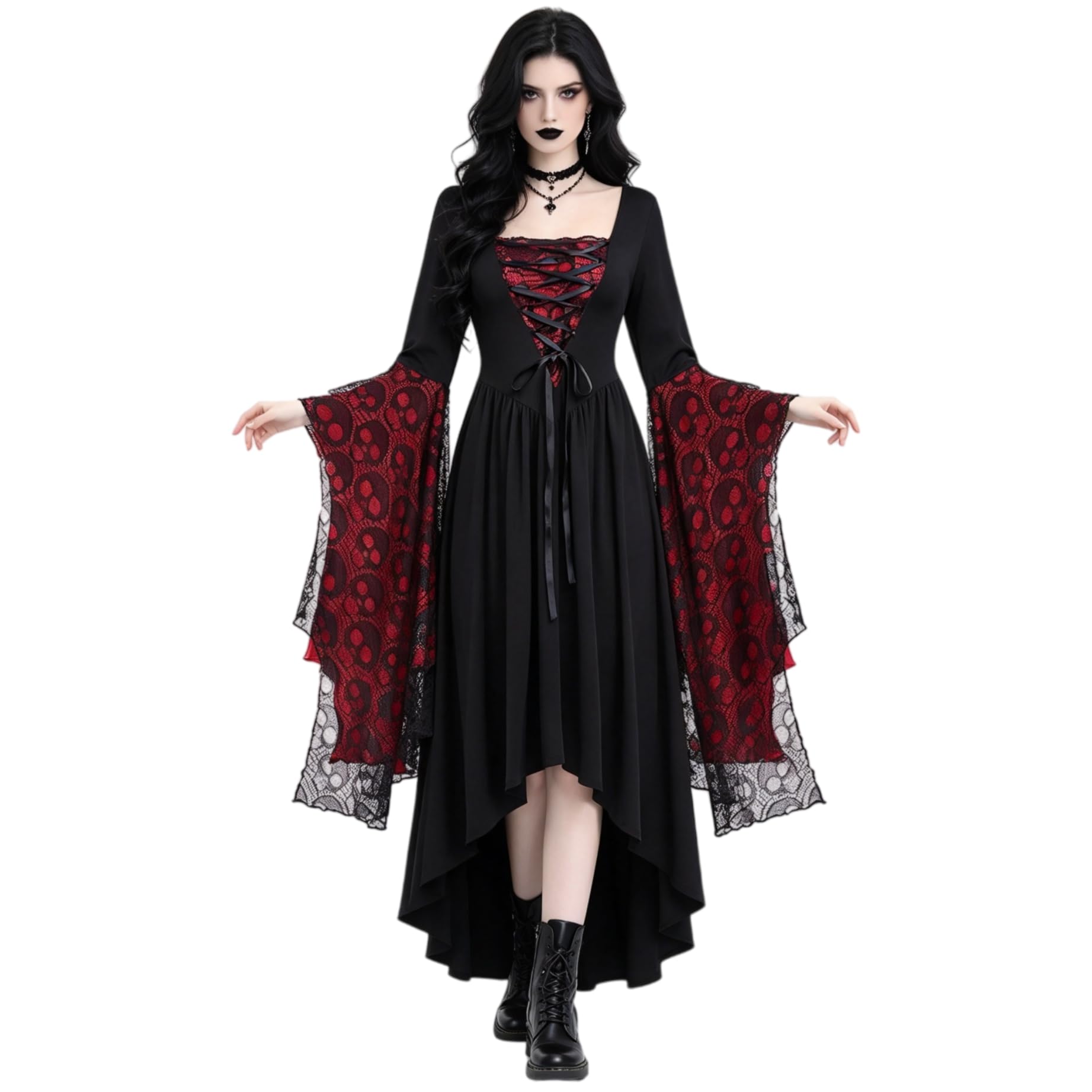 Halloween Dress for Women Halloween Costume Witch Costume Plus Size Classic Vintage Renaissance Medieval Costumes Elegant Cozy Gothic Butterfly Sleeve Cold Shoulder for Night Party