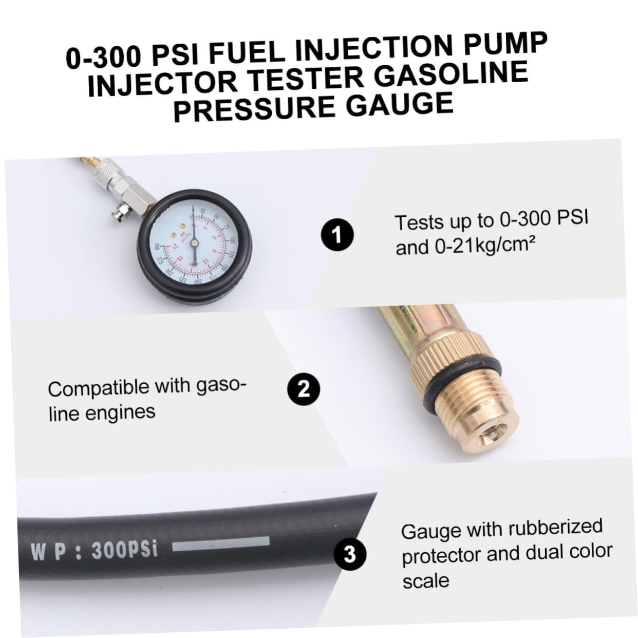 Car Petrol Tester 0-300 Psi Gauge Injection Pump Injector Tester Complete Test Kit Dual Scale