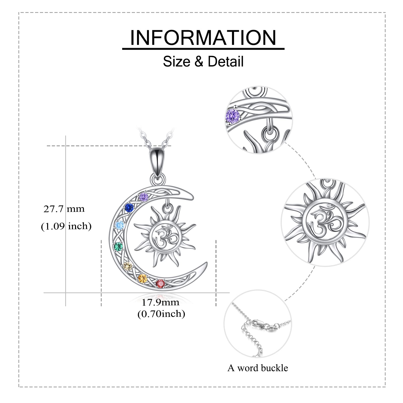 URONE Collana Sole e Luna in Argento Sterling Celtico Crescente di Luna Ciondolo Chakra Yoga Gioielli Regali per Donne, Argento sterling, Zirconia