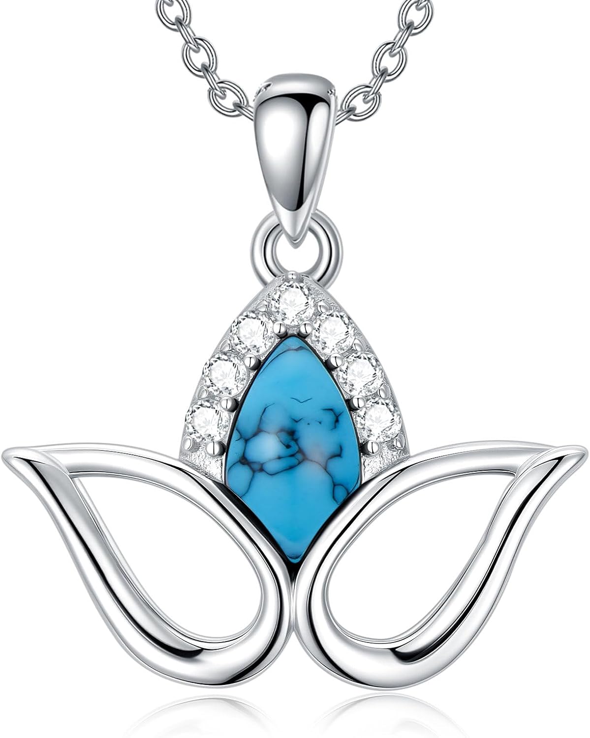 PEIMKO 925 Sterling Silver Genuine Turquoise Pendant Necklace Victorian Style Jewelry Gifts for Women Mother