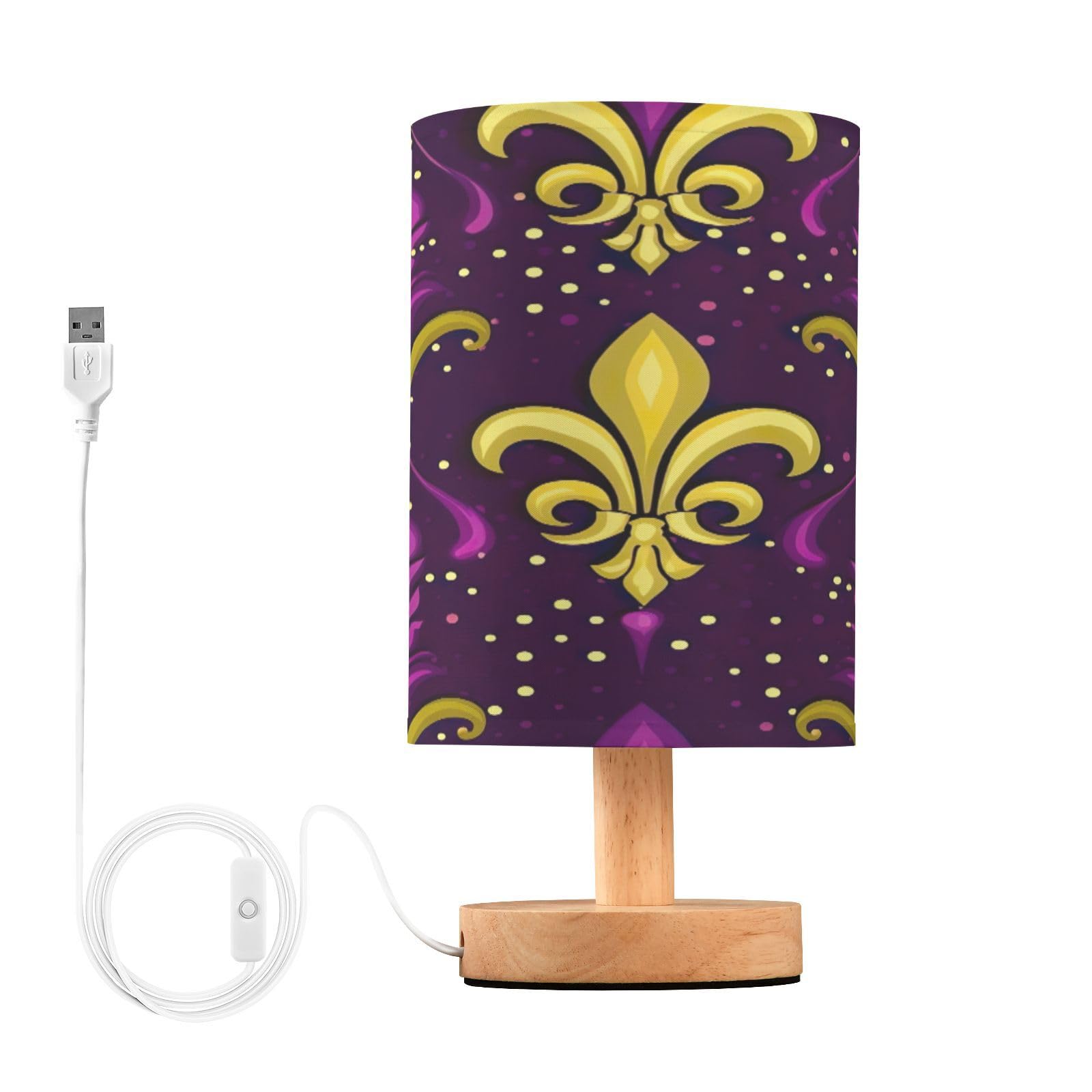 SDMKA Mardi Gras Pattern Bedside Table Lamp for Bedroom, Minimalist Nightstand Lamp with Round Fabric Shade for Living Room, Office, No Bulb Required