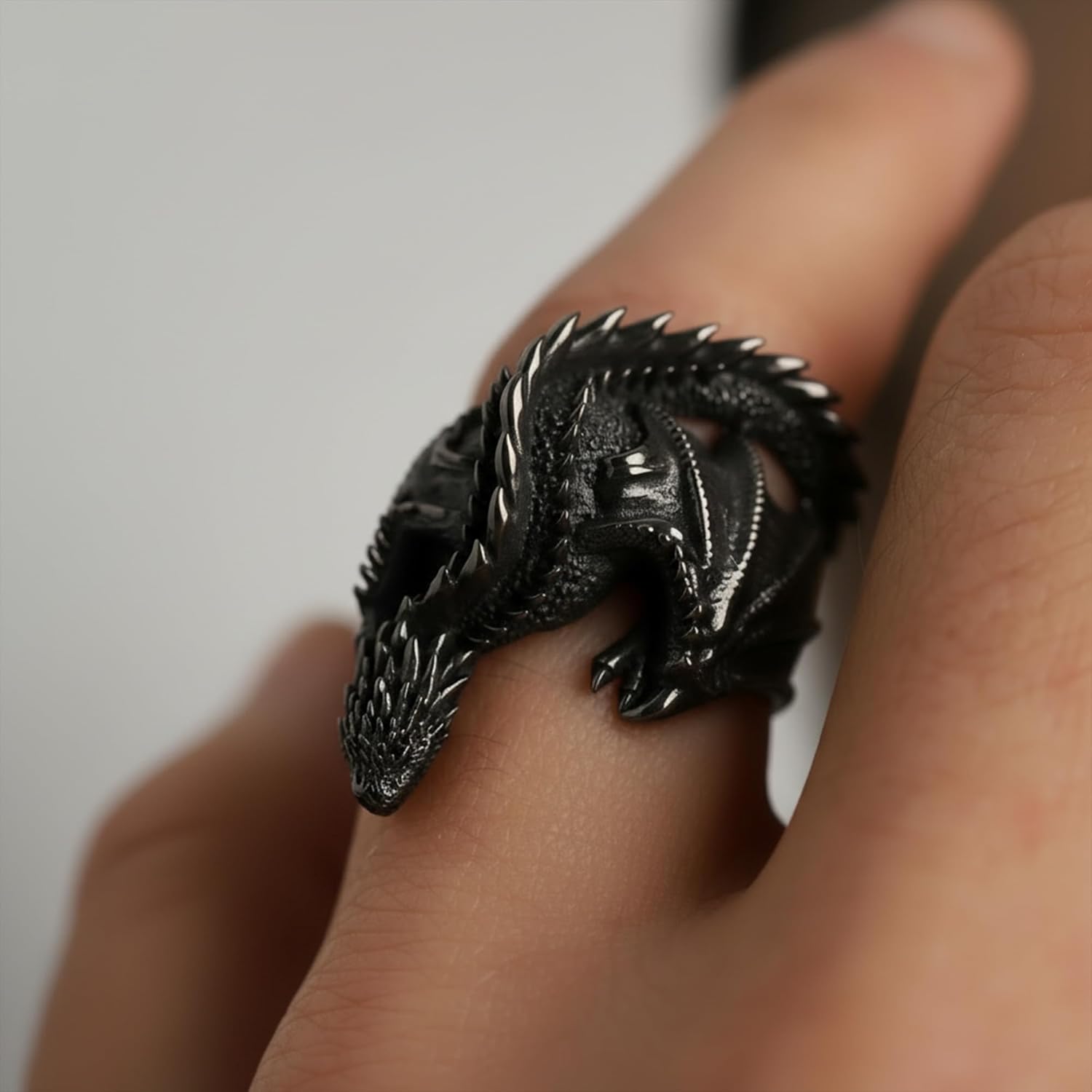 David Black Solid 925 Sterling Silver Dragon Ring for Men & Women – Adjustable Gothic Viking Jewelry, Fantasy Statement Ring, Handmade Silver Gift for Him & Her