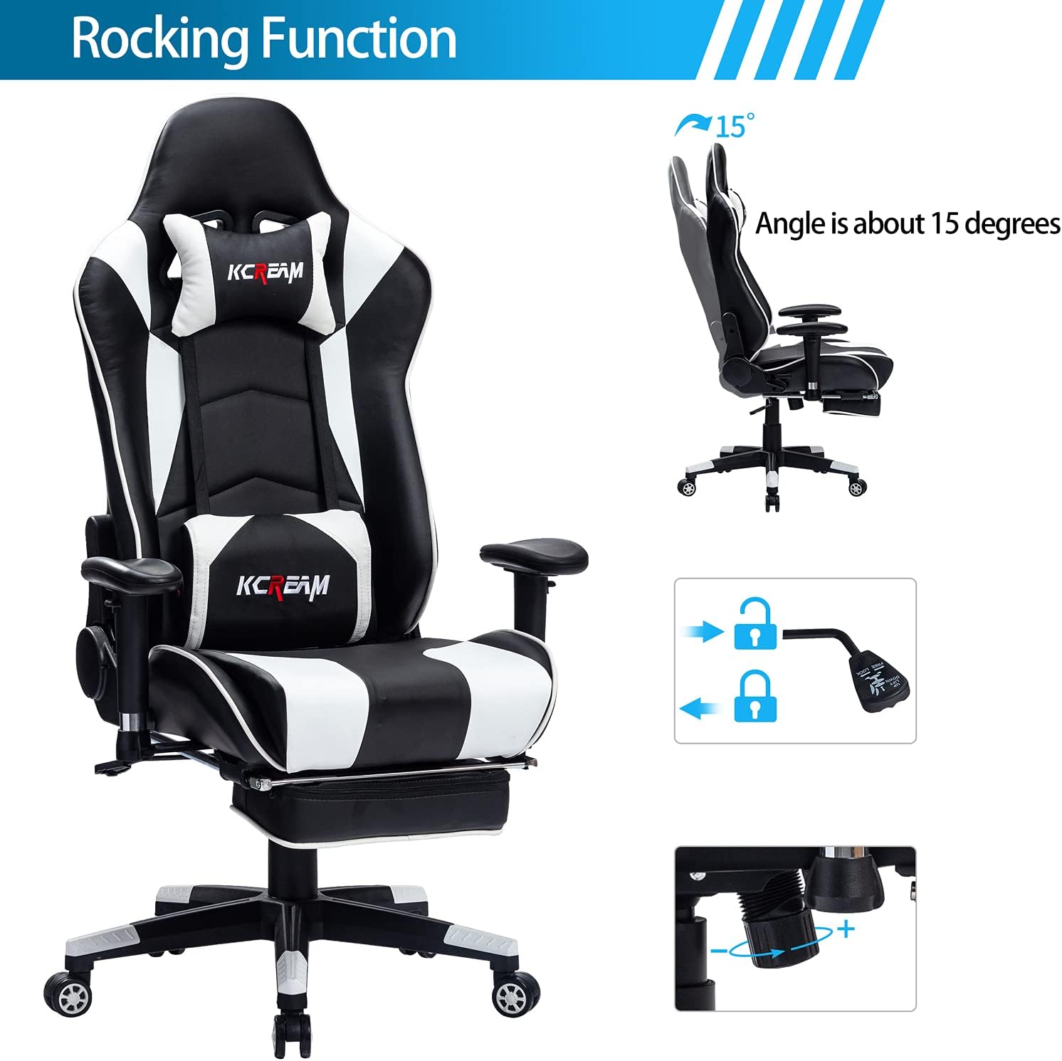 Buy Kcream Large Gaming Chair With Footrest Professional Gamer Chair Adults High Back Racing Style Leather Desk Computer Chair