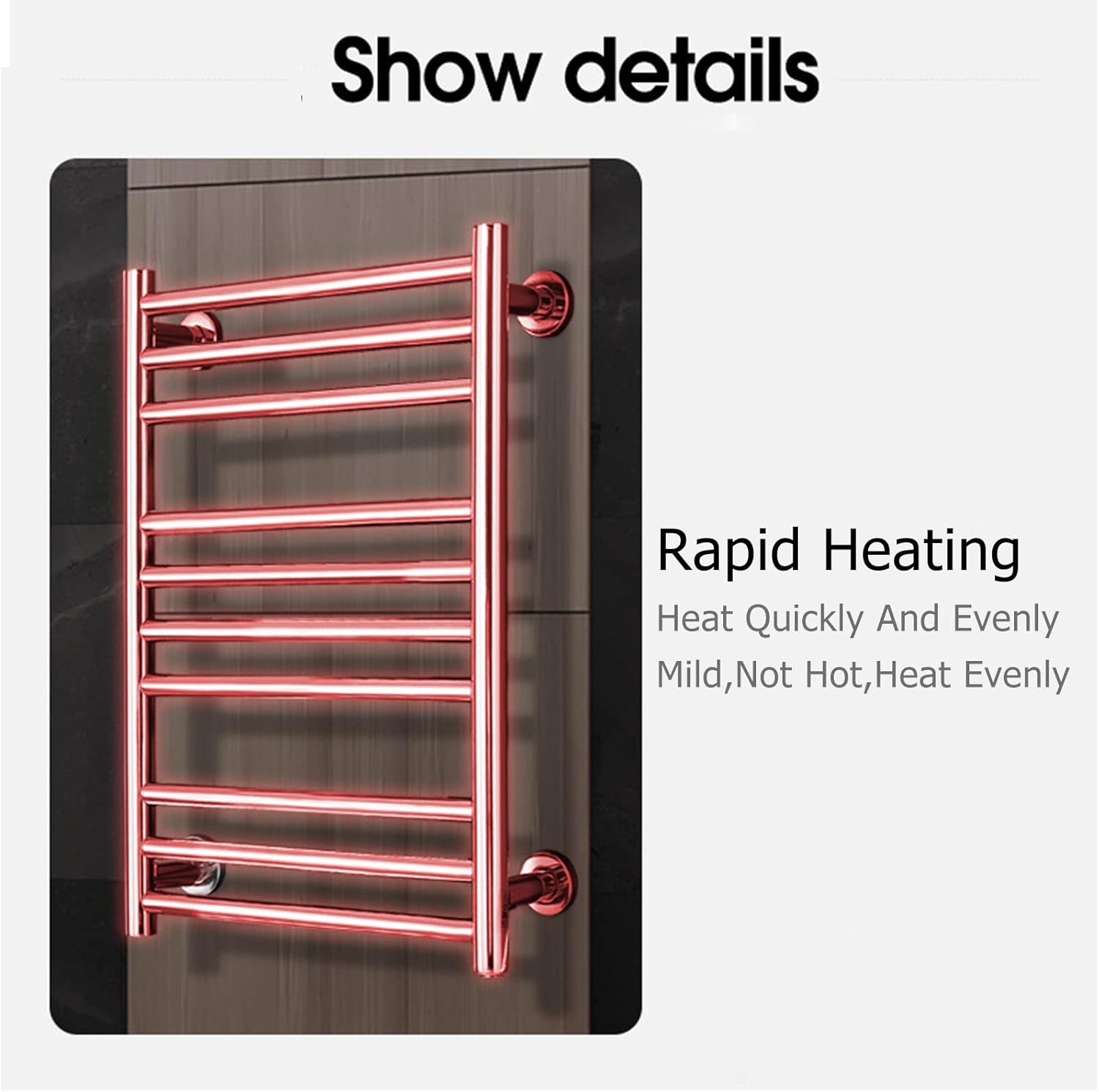 Wall-Mounted Heated Towel Rack for Bathroom Stainless Steel Electric 10 Bars Design Built-in Timer Plug-in/Hardwired Luxury Home Towel Warmer