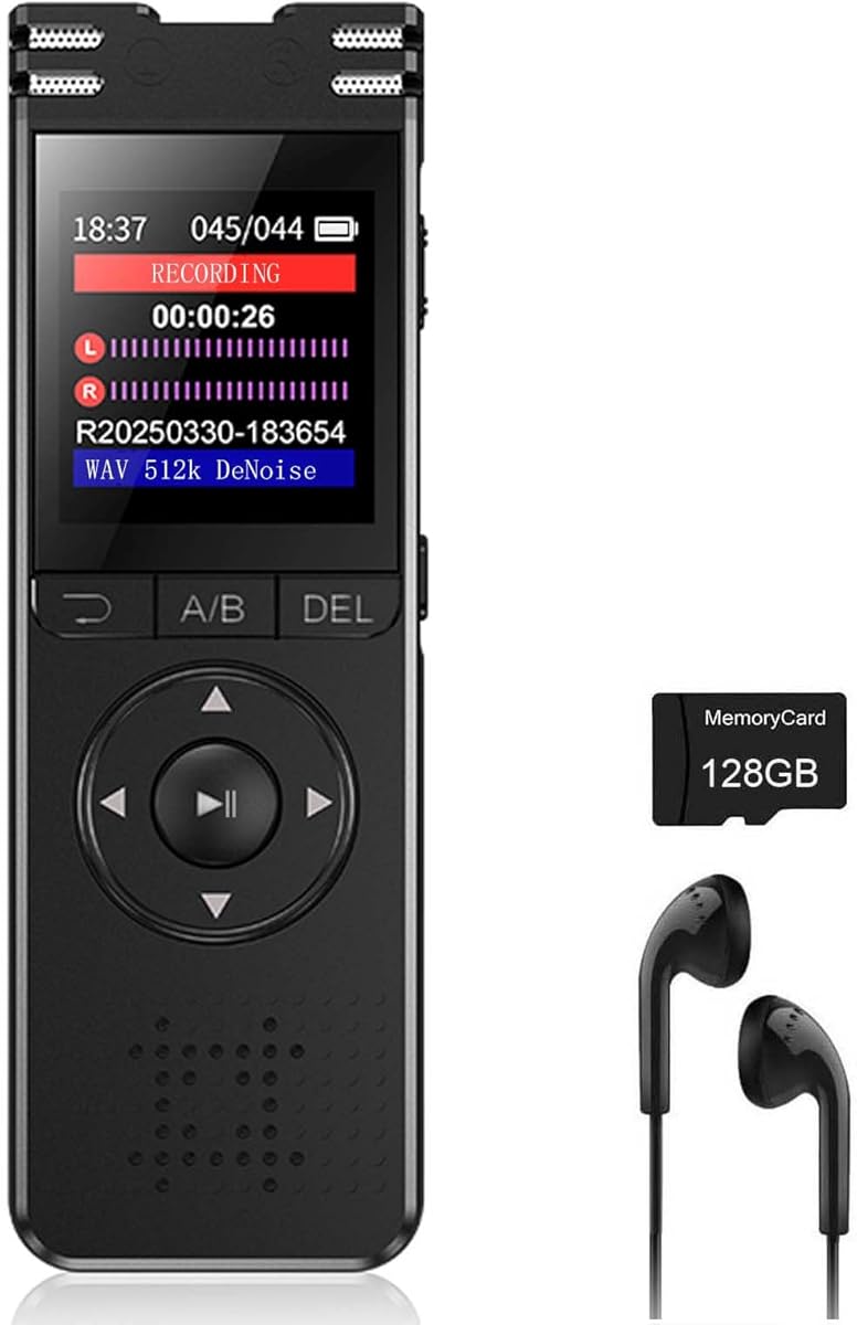 128GB Digital Voice Recorder with Playback Upgraded Voice Activated Recording with Premium Noise Reduction Dictaphone Device Perfect for Lectures Meetings Interviews