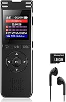 Arungo 128GB Voice Activated Digital Voice Recorder - Noise Reduction, Playback, MP3 Player for Lectures, Meetings, Interviews