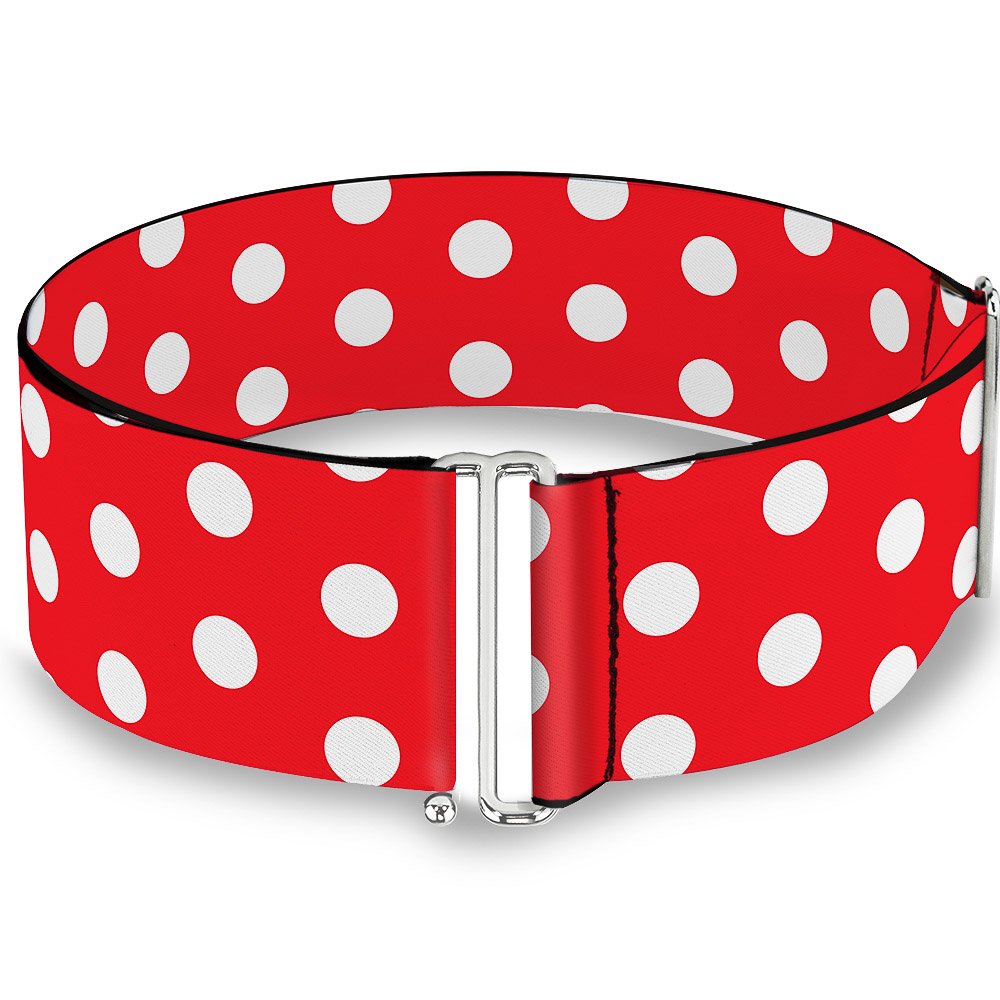 Buckle-Down Disney Belt, Cinch Belt Minnie Mouse Polka Dots Red White, 3.0 Inch Wide, Adjustable, Minnie Mouse Polka Dots Red White, 23 to 42 Inch