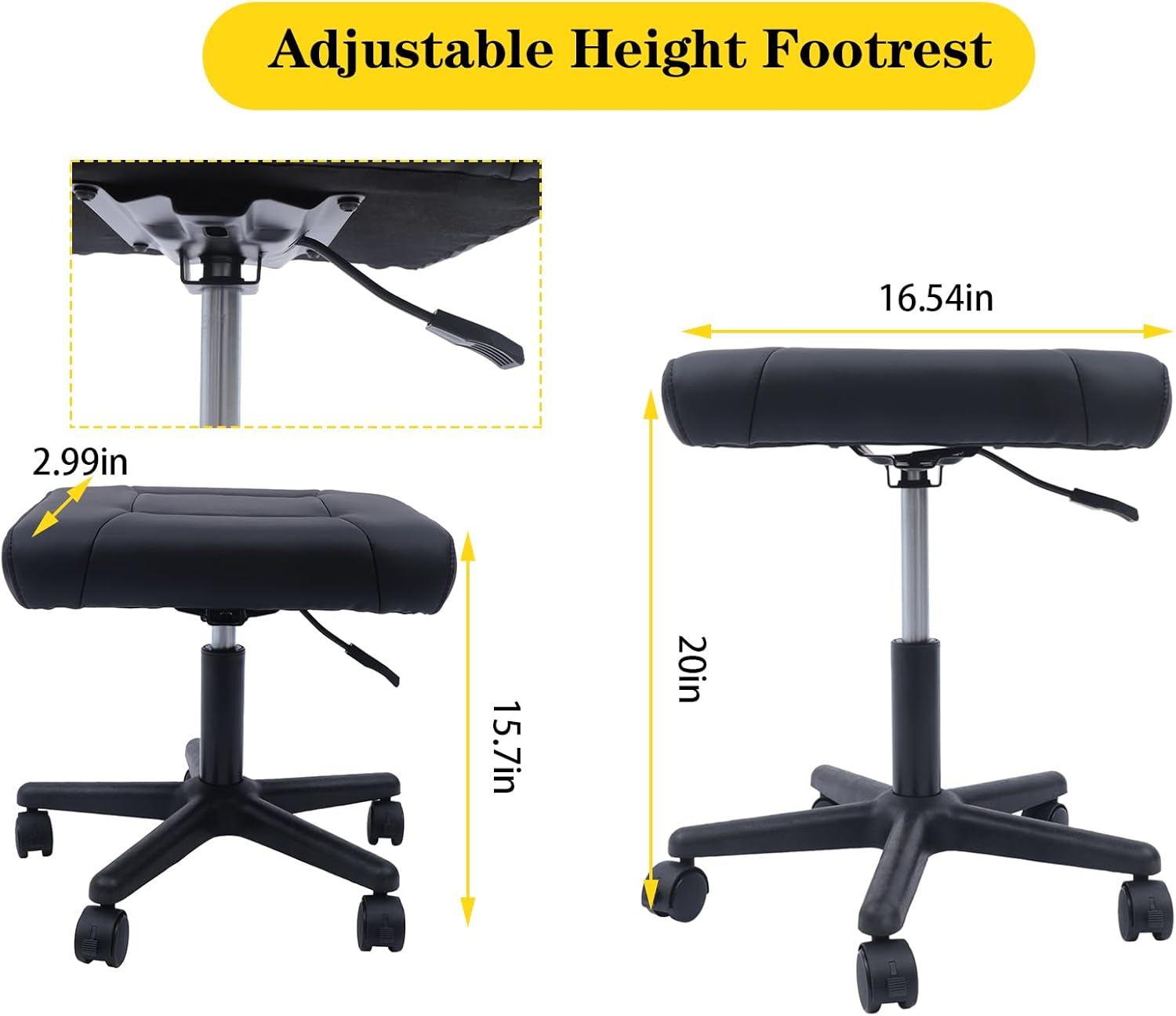 Rolling Stool with Wheels, Ergonomic Rolling Ottoman Leg and Foot Rest, Adjust Footrest Stool w/Wheel, Lockable Rolling Stool, with Thick Padding, 360° Rolling, Height 15-20'', Load Capacity 330lbs