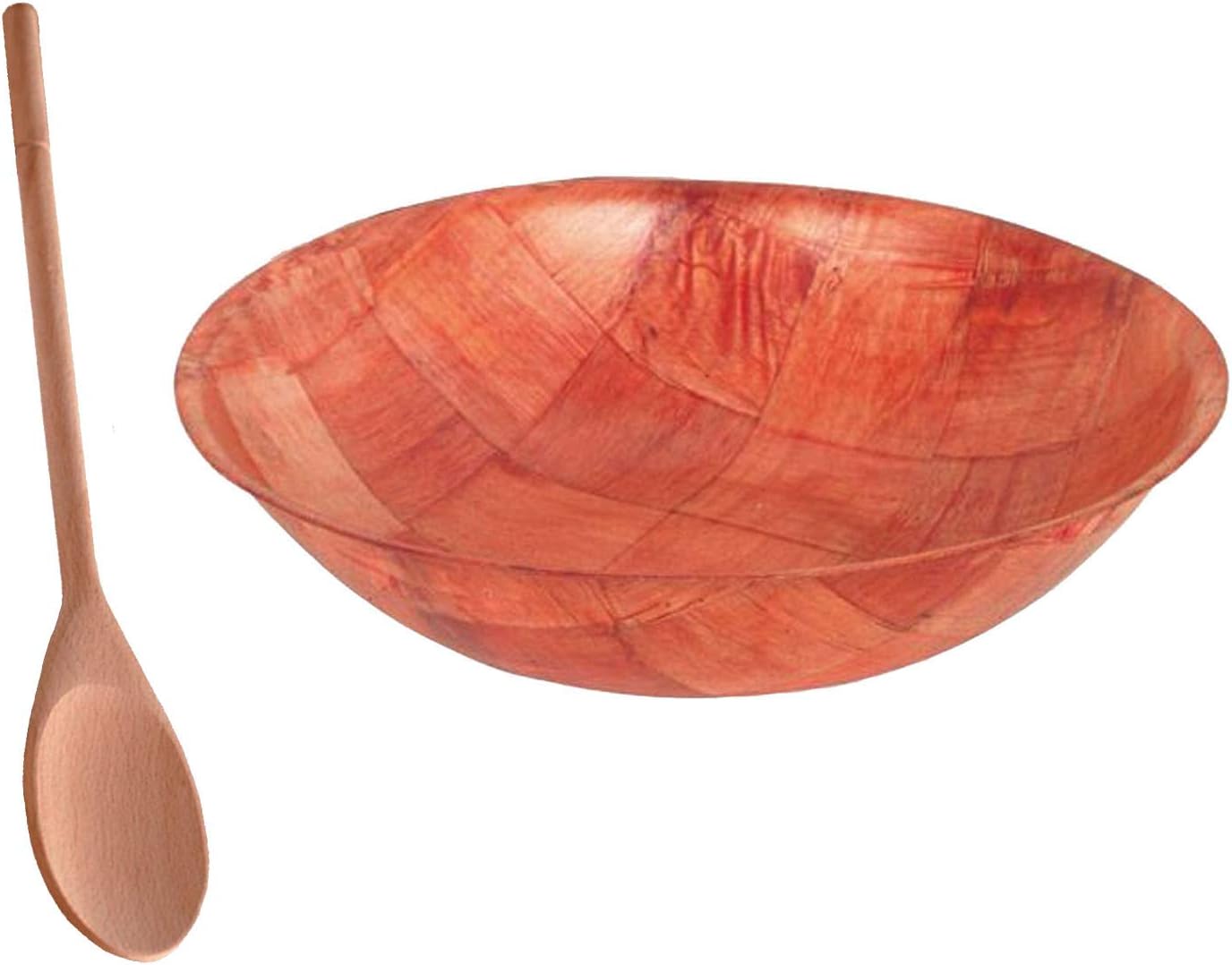 Tiger Chef 12 Inch Woven Wood Salad Bowls. Set Of 3 Bowls With Free Salad Spoon. 12" Snack Popcorn Salad Bowls