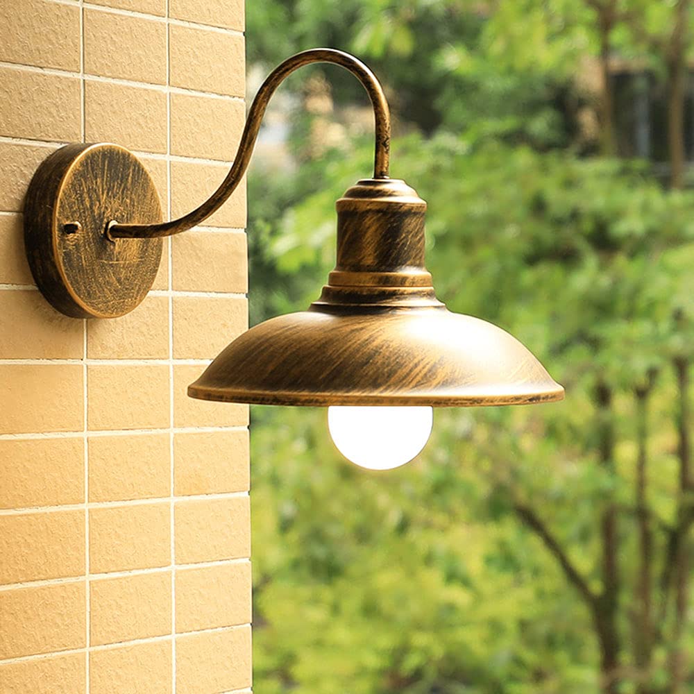SXSCARKX Black Gooseneck Farmhouse Wall Light Retro Industrial Outdoor Lamp Iron Waterproof Lampshade Lantern for Gate Villa Courtyard Exterior Sconce