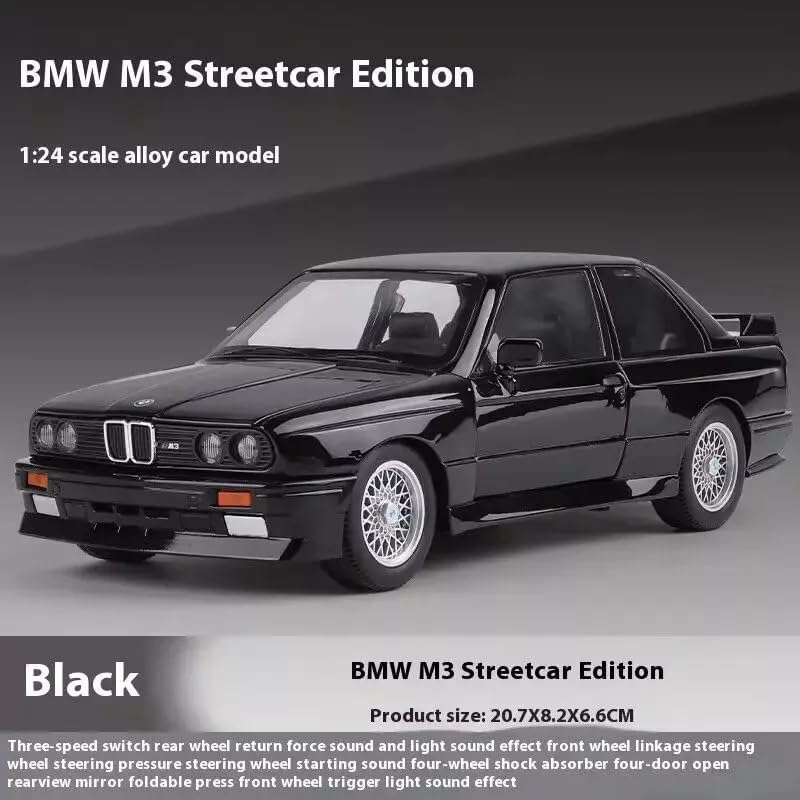 Image of WORSHIPER Big size1:24 B-M-W M3 E30 1988 1:24 diecast Metal Pullback Toy car with openable Doors & Light, Music Boys car for Kids Best Toys Gifts Toys for Kids (1:24 B-M-W M3 E30 - Black)
