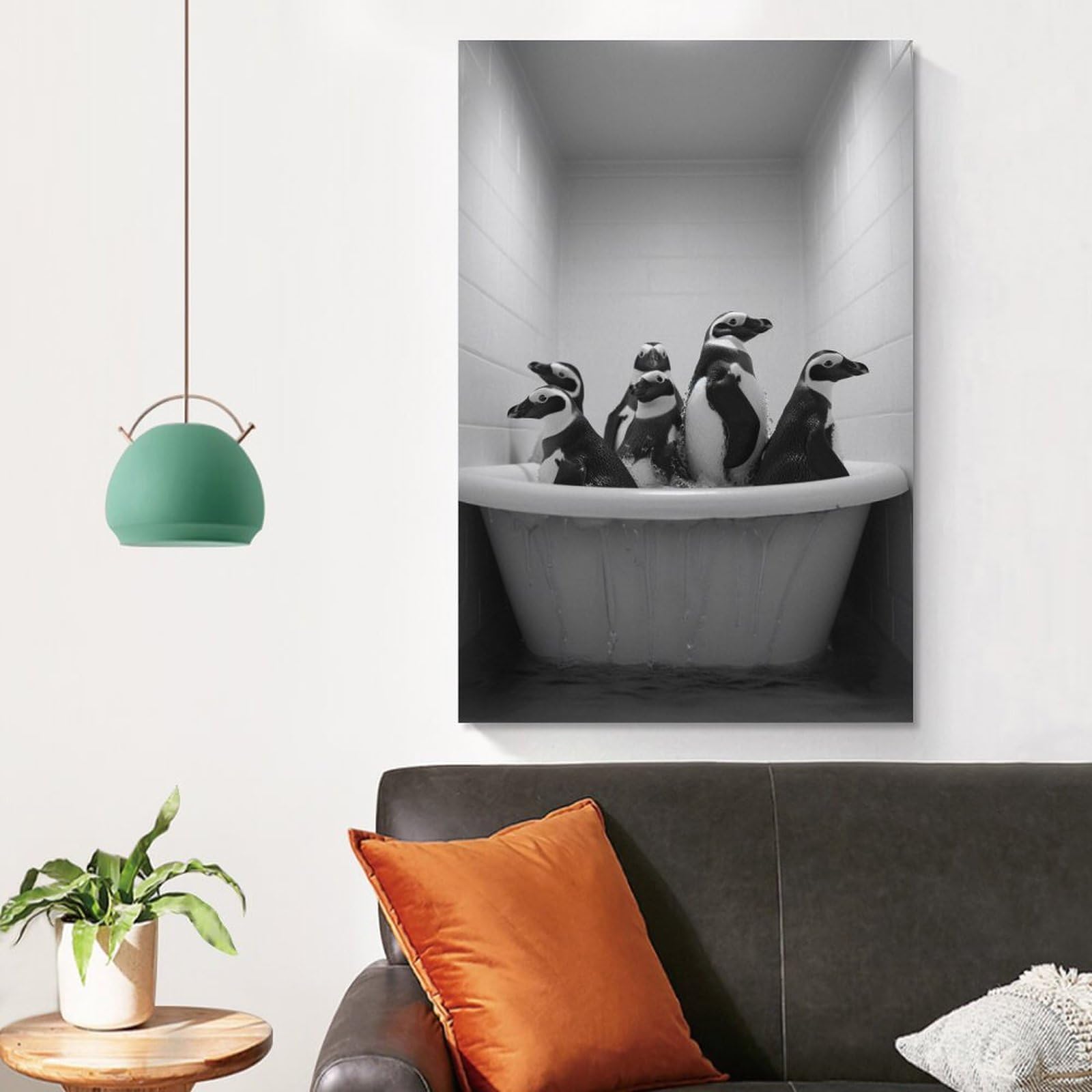 HMDKHI Set di immagini artistiche da parete, in tela da bagno, con elefante, zebra, pinguino, giraffa, animale nella vasca da bagno, 40 x 60 cm x 4