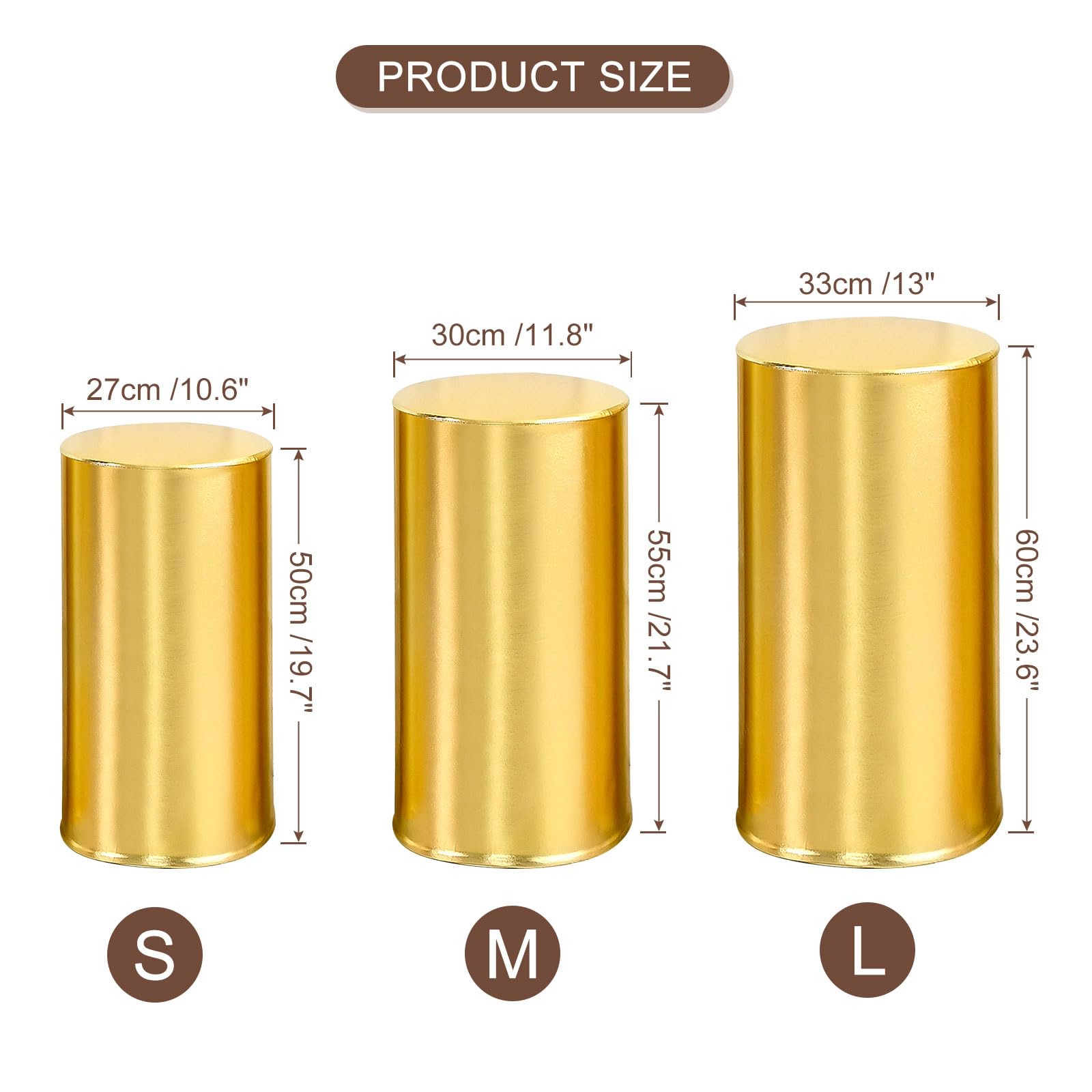 Lot De 3 Housses Dorées Pour Supports Cylindriques En Métal, Housses En Spandex Pour Fêtes, Mariages, Anniversaires, Petite Taille