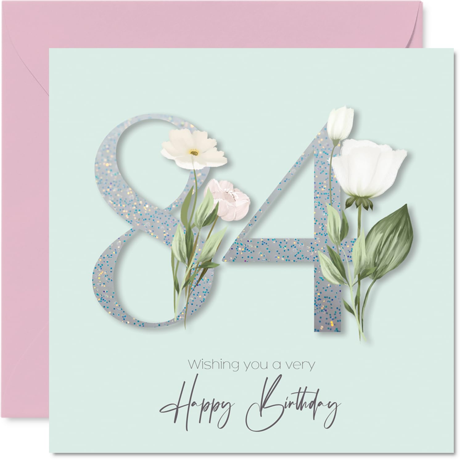 84th Birthday Cards for Women - Fancy Floral Flowers - Happy Birthday Card for 84 Year Old Woman Gran Wife Nan Granny, 145mm Bday Greeting Cards