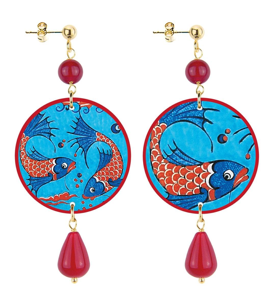 Lebole Gioielli Orecchini da Donna The Circle Carpa Azzurro Piccolo Rubino