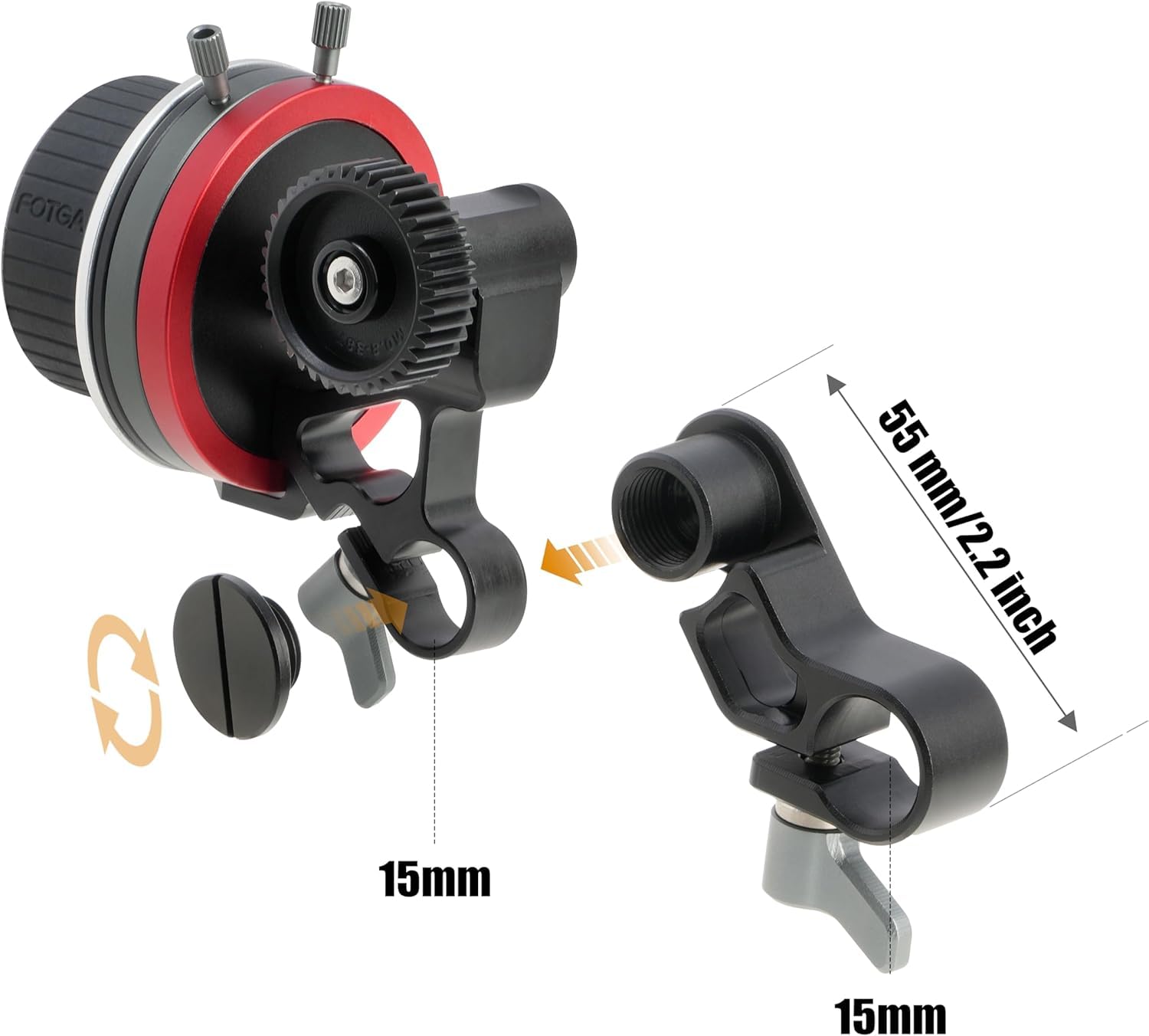 Hersmay Mini Follow Focus en métal avec stops A/B - Levier de mise au point - Compatible avec les rails de 15 mm - Amortissement des rails - Volant antidérapant pour appareil photo reflex numérique