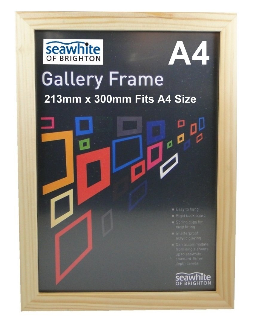 Seawhite Natural A4 Natural Artist Wooden Gallery Frame Photo Frame Picture Frame Shatterproof Acrylic 36mm Deep (213mm x 300mm To Fit A4)