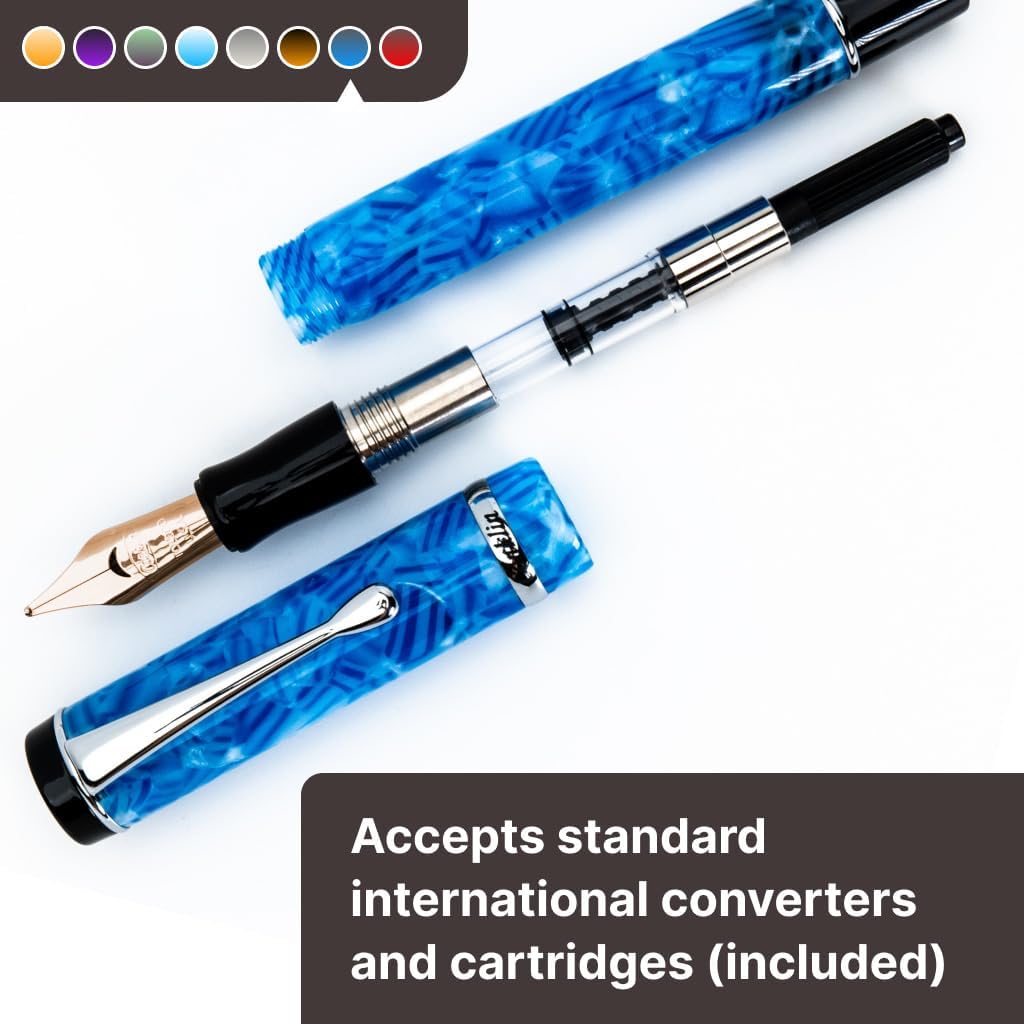 Conklin Duragraph Fountain Pen Ice Blue - 14K Fine Solid Gold Nib - Cool Blue Elegance & Superior Writing Performance - Ideal for Professionals