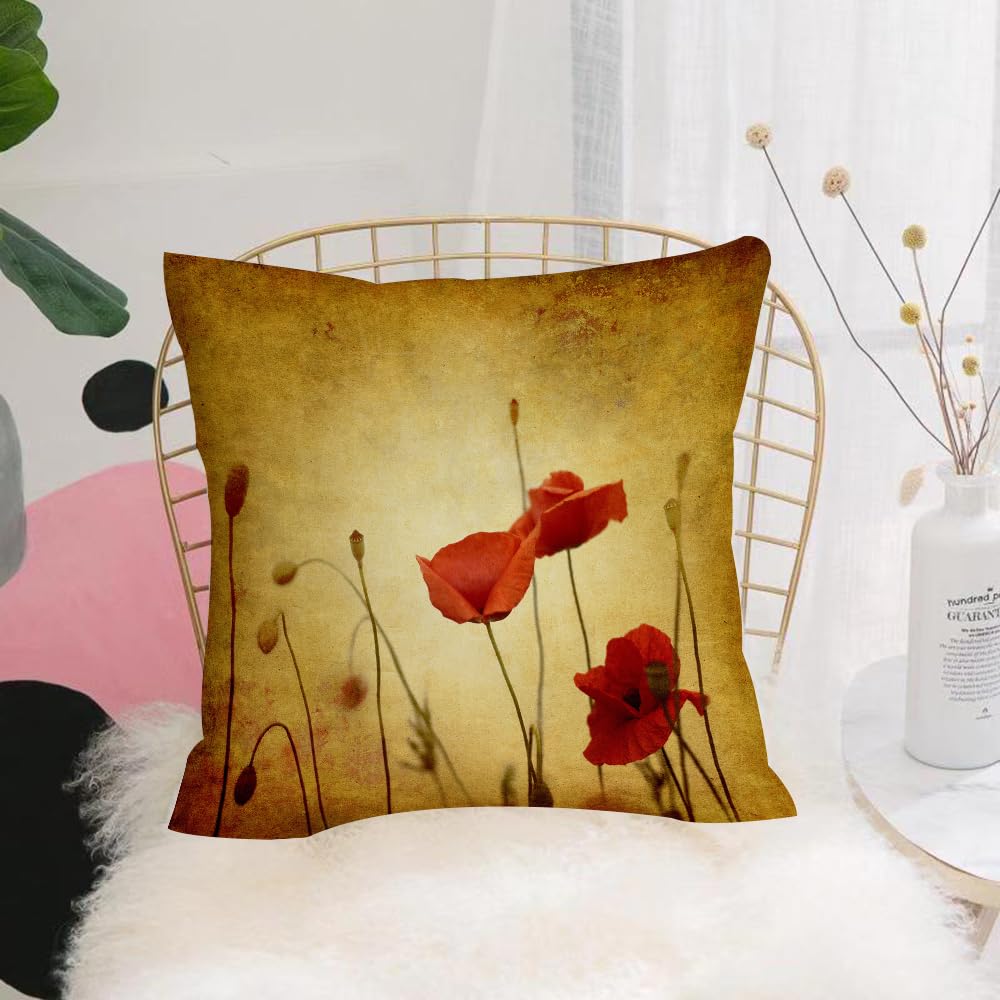 HYOSXW Cushion Cover,Throw Pillow Case Home Decorative for Living Room Bedroom Sofa Chair 16X16 Inch,Poppy, poppies and flower buds on a dark grunge background with bohemian retro,Pillowcase 40X40cm