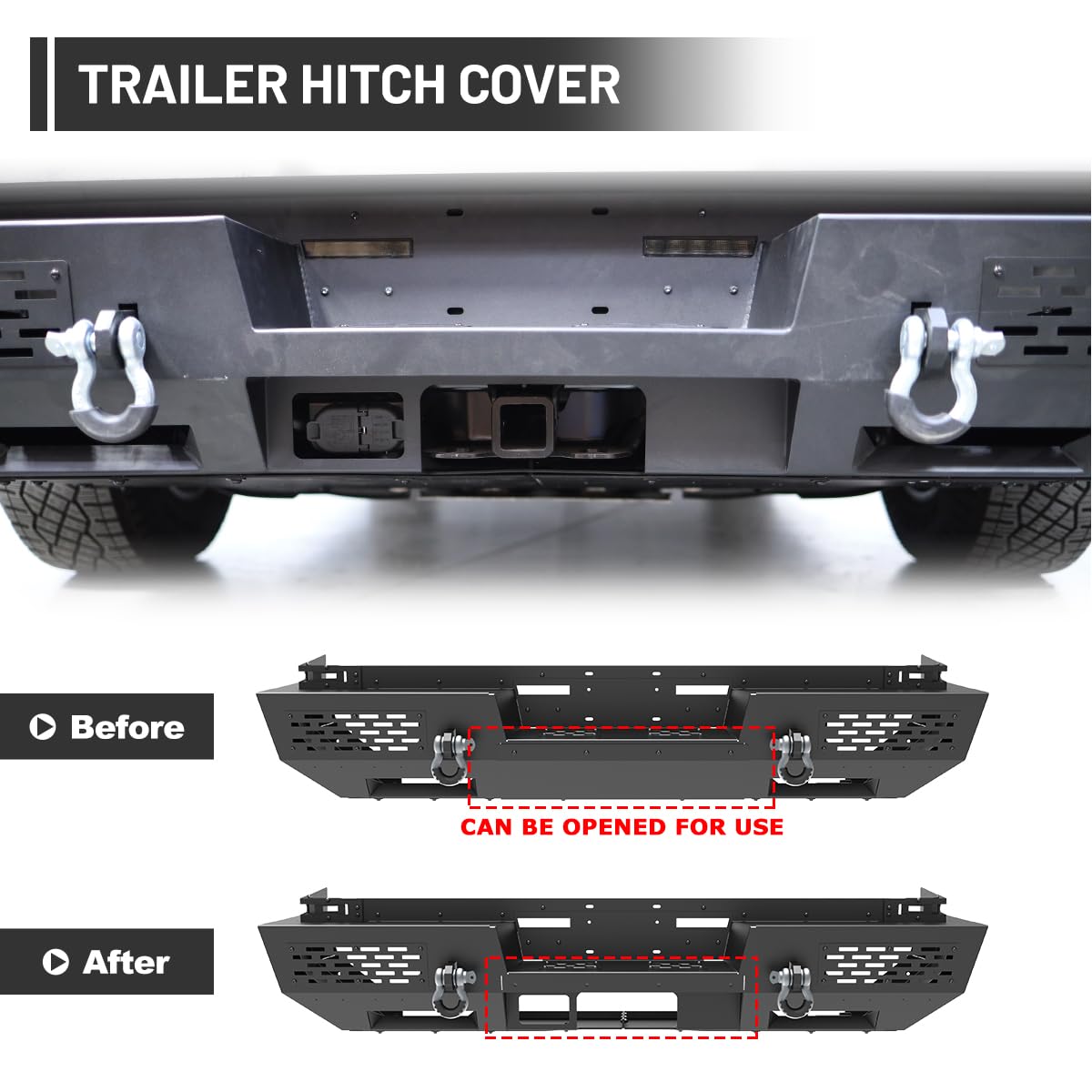 Rear Bumper for 2024 2025 2026 Tesla Cybertruck | Rear Bumper with Non-Slip Stepped PlatformHoles For Factory Tow Hitch & Trailer Plug Mounts & D-Ring and Horn Mounting Hole product thumbnail 10