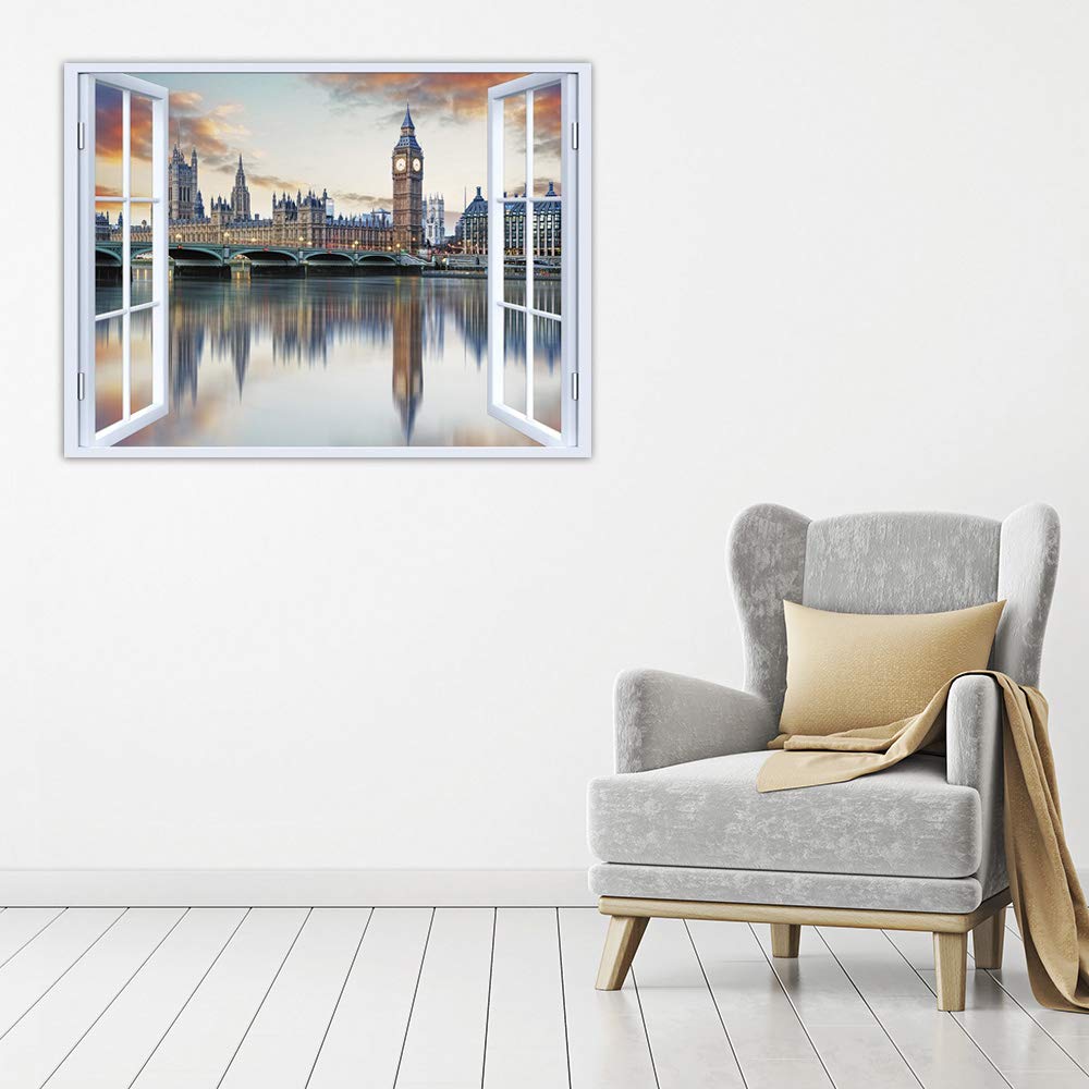 LuxHomeDecor Quadro finestra londra 100x75 cm Stampa su Tela con Telaio in Legno Arredamento Arte Arredo Moderno