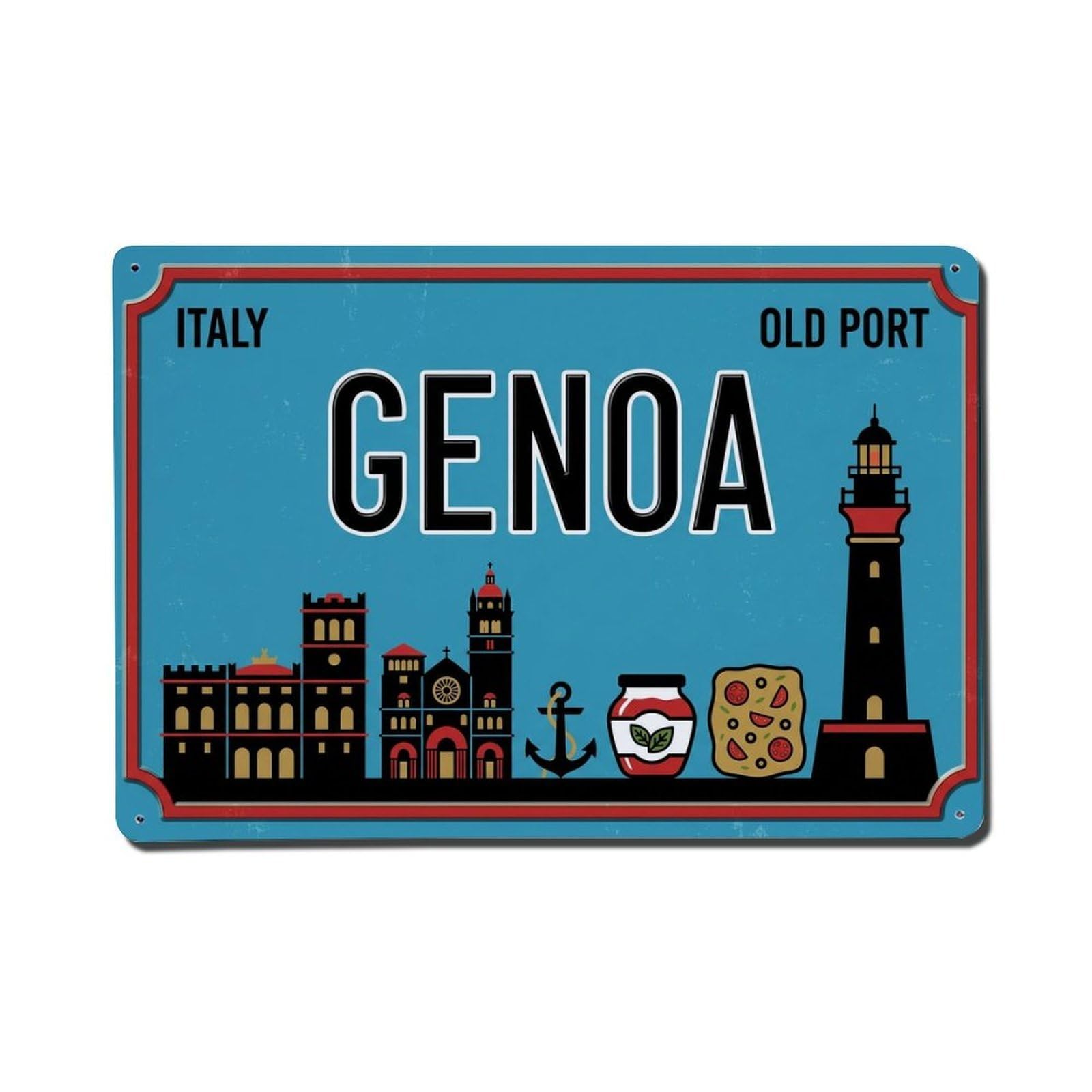 Xanthor Style Vintage Travel Genoa Italy Port Aquarium Metal Tin Sign
