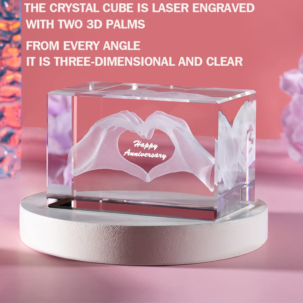 ERWEI Engraved with Happy Anniversary in Cube Crystal Glass Figurines Gifts for Her Him Valentines Gift for Man Girl Partner Wife Husband Couple - Image 3