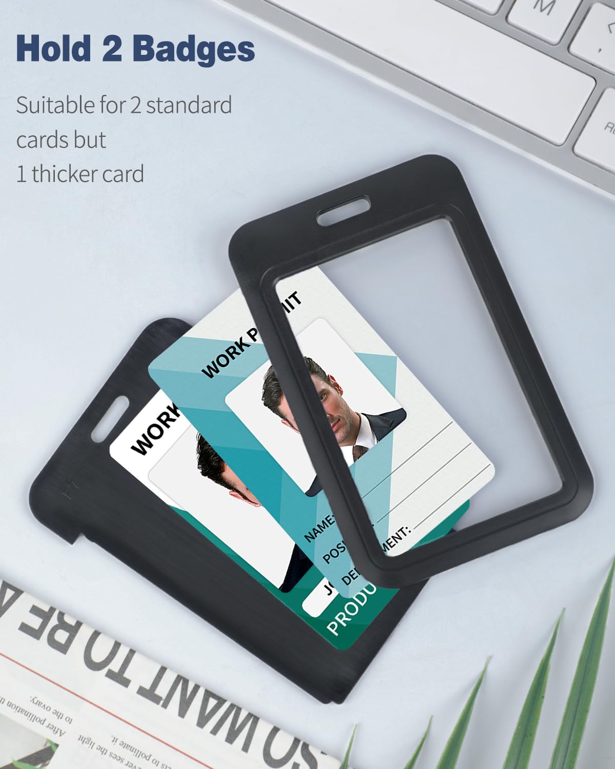 Uniclife Porta Badge Scorrevole Rigido Nero in Plastica Custodia Protettiva per Carte con Fibbia in Metallo e Clip, 3 Pezzi