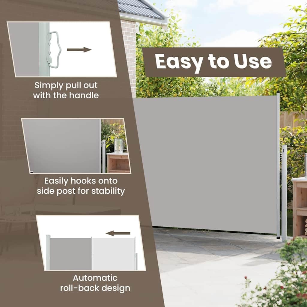vidaXL Retractable Side Awning UV-Proof Tear-Proof Outdoor Garden Balcony Privacy Terrace Screen Sunshade Blind Divider 63"x196.9" Gray