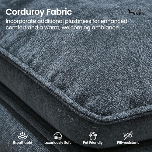 Image of PHI VILLA Cloud Modular Couch Sets with Swivel Accent Chair, 123.6 inch Sectional Sofa with L-Shaped Chaise, 4-Seater Couches with Ottoman for Living Room, Chenille Dark Cyan Sofa & Corduroy Beige Chair