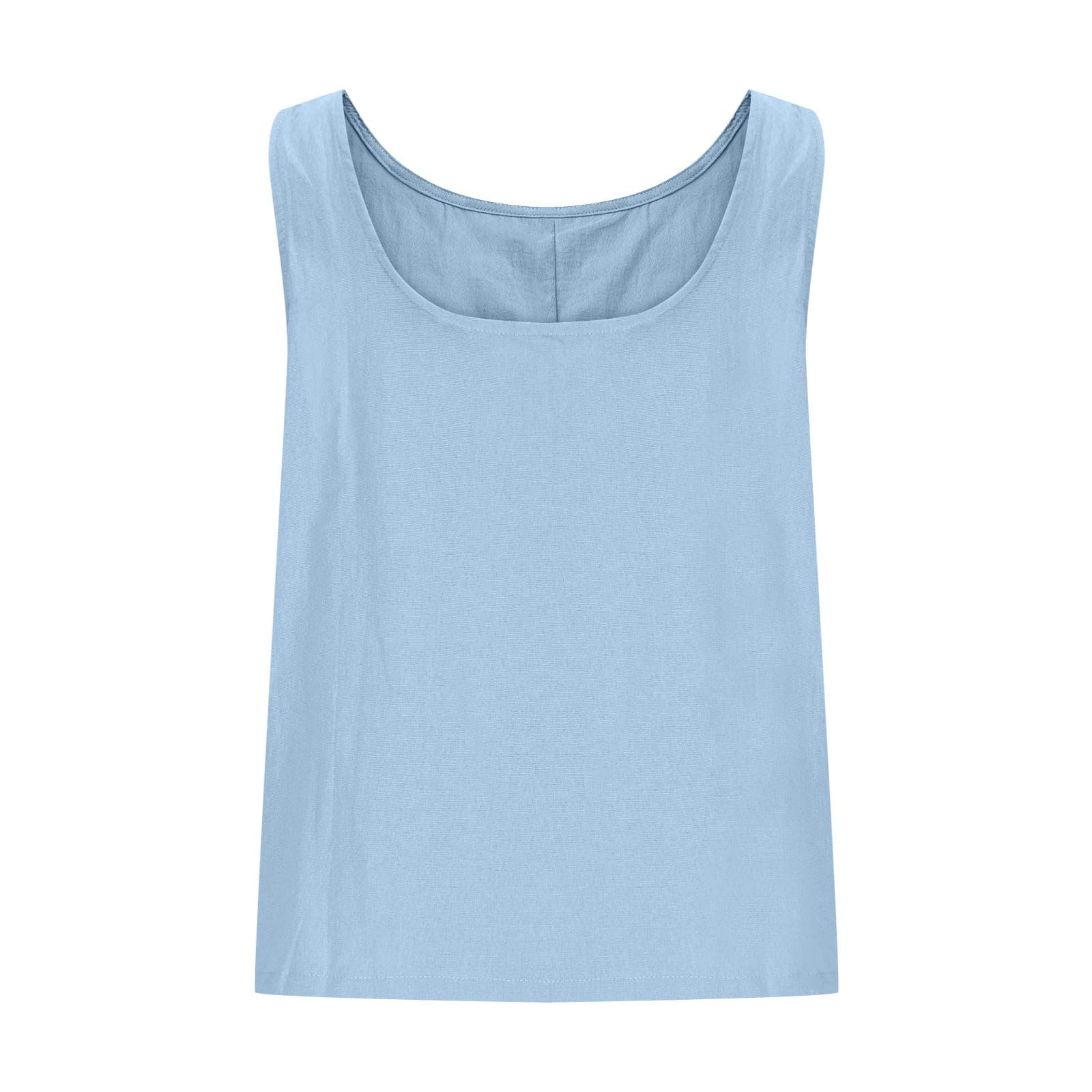 Camiseta de tirantes para mujer, mezcla de lino, sin mangas, cuello redondo, camiseta con botones, cómoda, transpirable, ajuste holgado, cuello en U