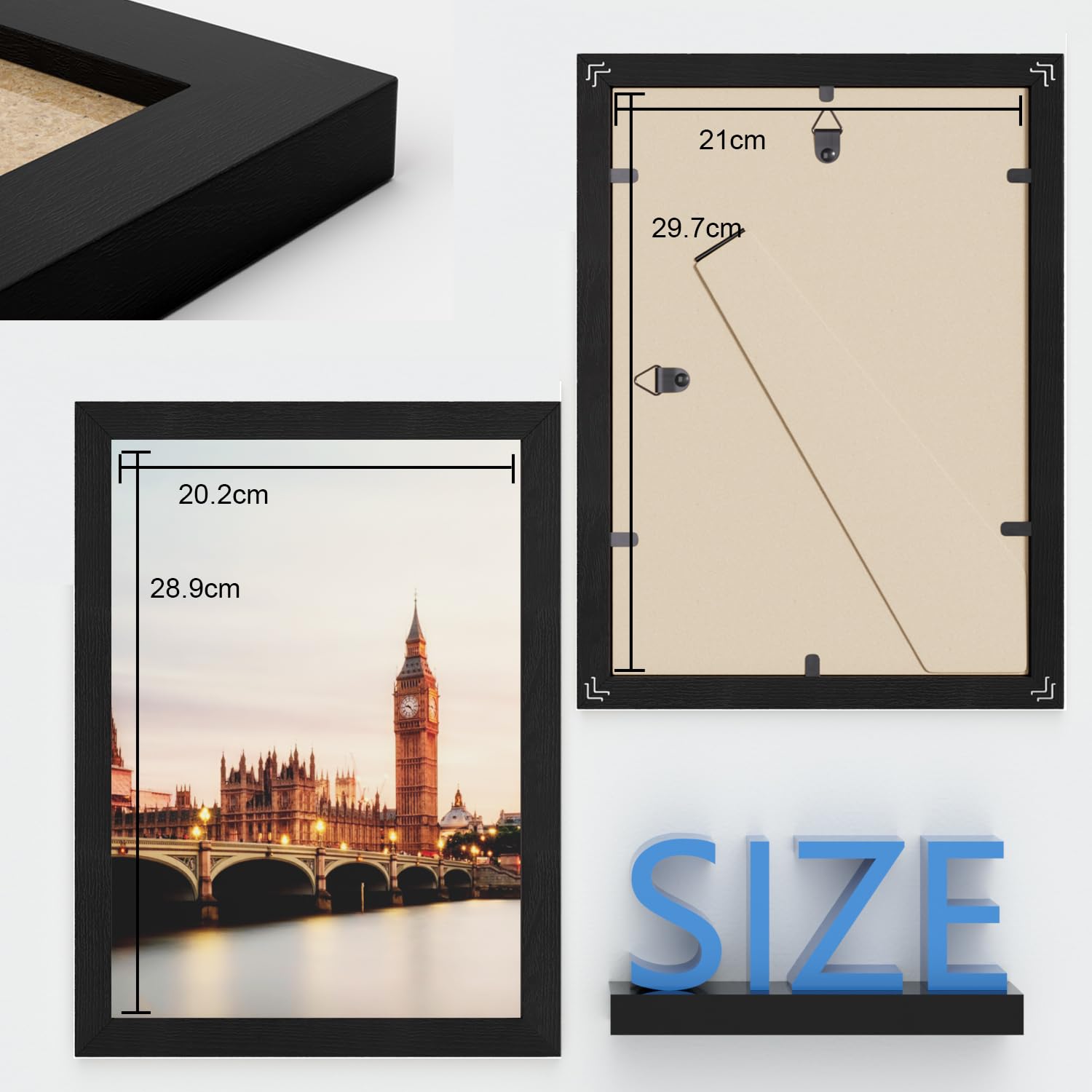 Bobeen A4 Photo Frames, Pack of 2 Black Picture Frame (21x29.7CM) for Table Top and Wall Mounting, 21x29.7cm ( 2 Pack ) - Image 2
