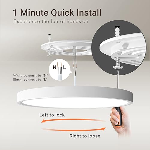 Miniatura 4 de ANBOKAI Lámpara de techo, 5000 K luz solar ultra fina lámpara LED para dormitorio, cocina, baño, pasillo, 9 pulgadas, 24 W, montaje empotrado con