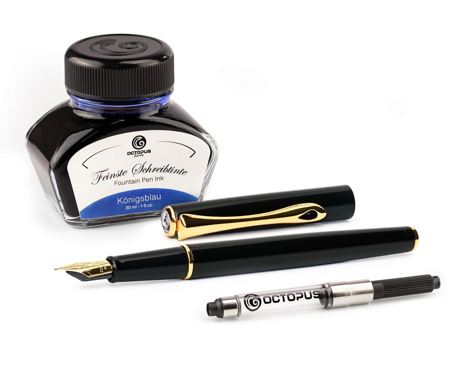 Diplomat Traveller Lacquered Black Gold, Metal Fountain Pen Set with Writing Ink and Converter — image 1