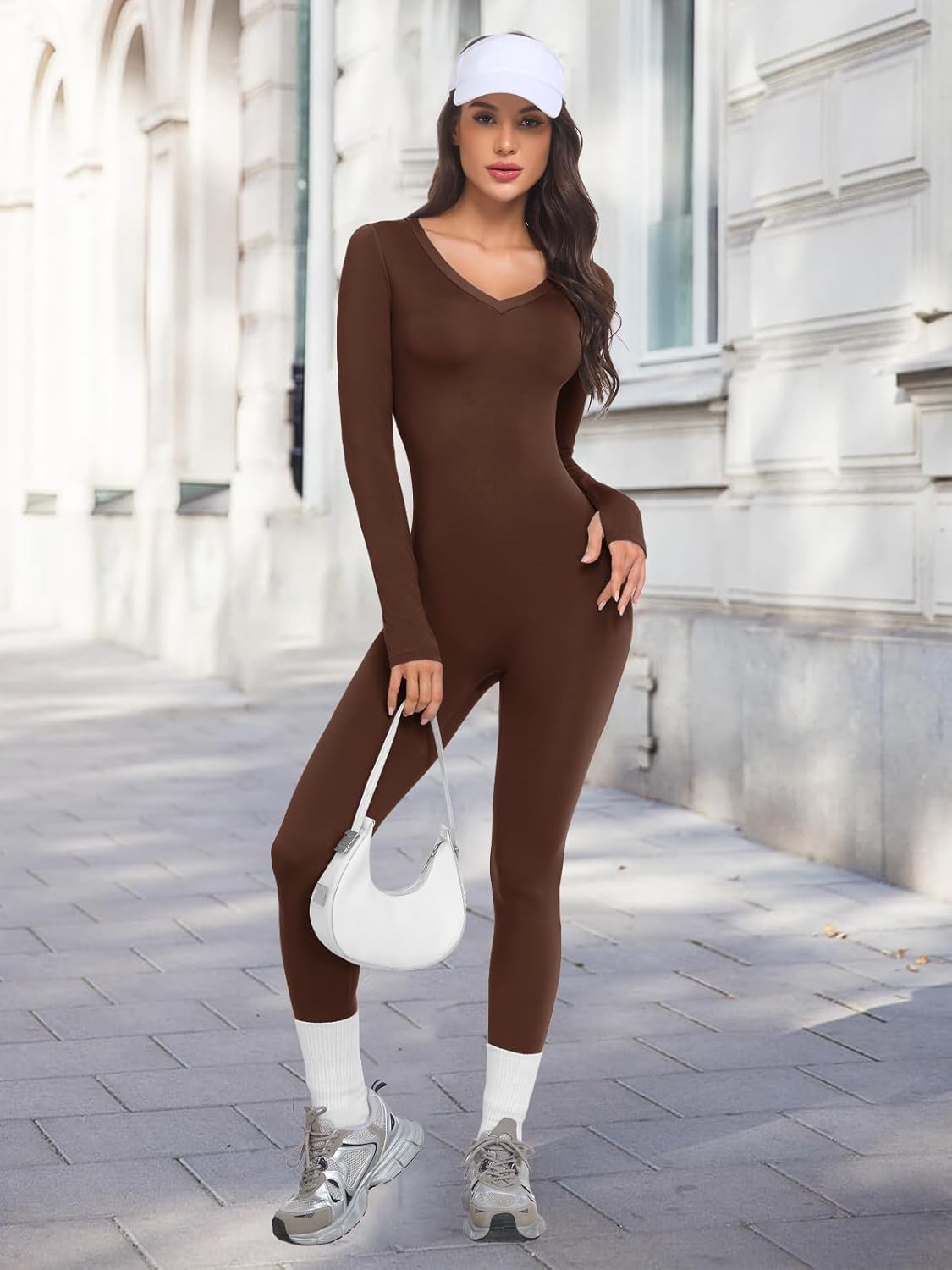 VUTRU Womens Long Sleeve Workout Jumpsuits V-Neck Romper Tummy Control Bodysuit Bodycon Sexy One Piece - Image 5