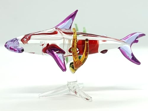 Miniatura 4 de Figuras miniatura de animales marinos con algas marinas, animales soplados a mano, arte coleccionable, regalo para decorar (tiburón martillo con