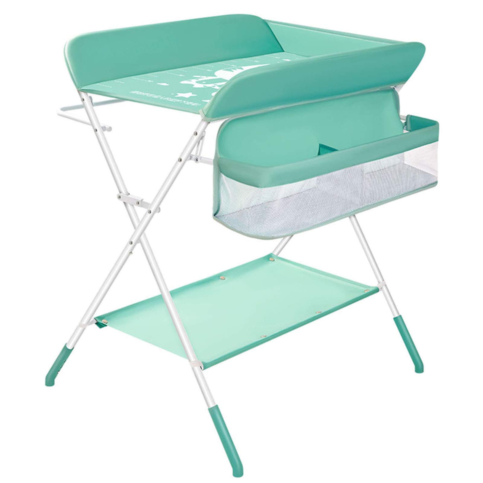 Fasciatoio Pieghevole con portaoggetti, cassettiera Portatile Regolabile in Altezza, da Viaggio per Adattarsi al Neonato, Blu, Verde di Base
