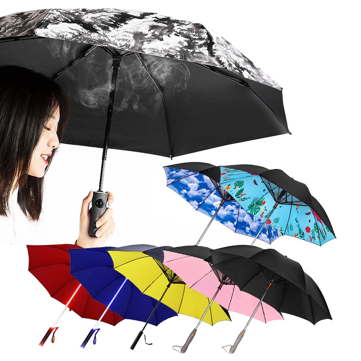 MABES WAREHOUSEFolding Umbrella - Mini Capsule Umbrellas, New Creative 5 Folds Technology, Easy Carry and Portable Blue