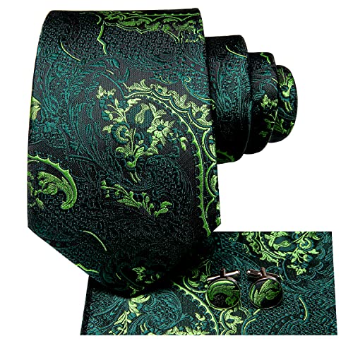 Image of Hi-Tie Silk Ties for Men Plaid Paisley Striped Necktie Pocket Square Cufflinks Set Formal Business