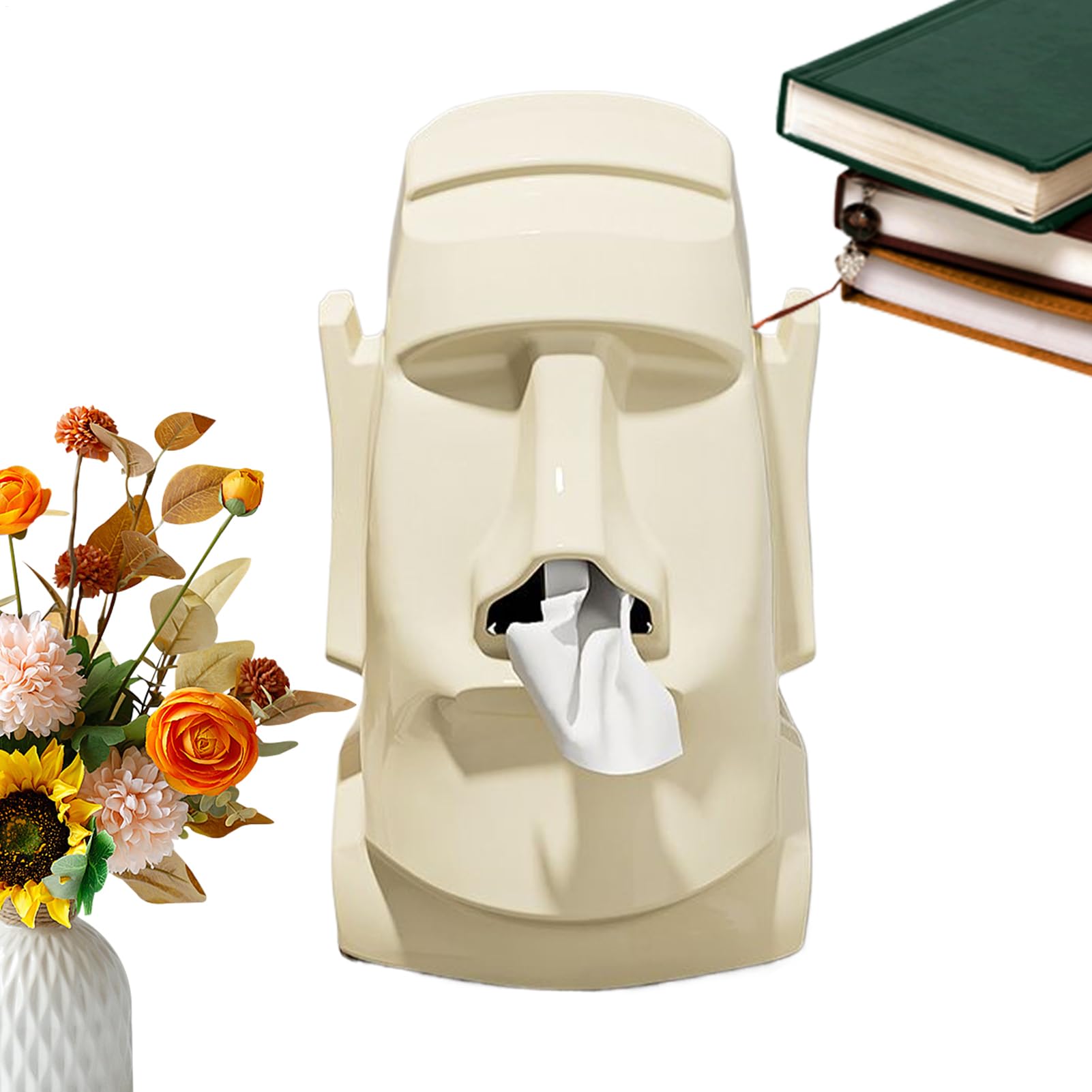 Tissue Box Holder, Creative Tissue Boxes, 9.25x6.69x5.71 Inches Compact Freestanding Dispenser Organizer, Farmhouse Decor for Home Bathroom Kitchen, Bedside Tables, White